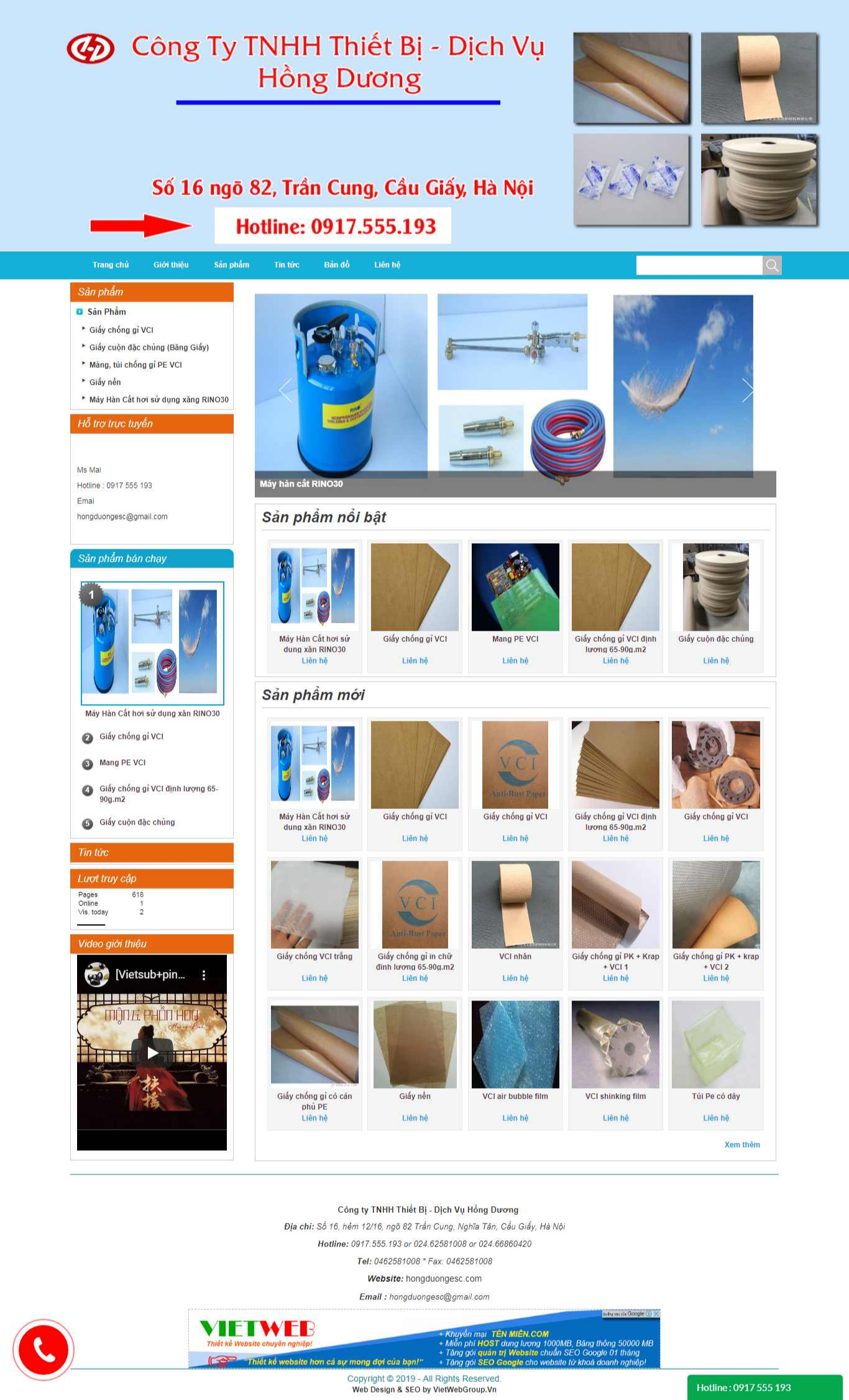 Thiết kế website thiết bị dịch vụ Hồng Dương