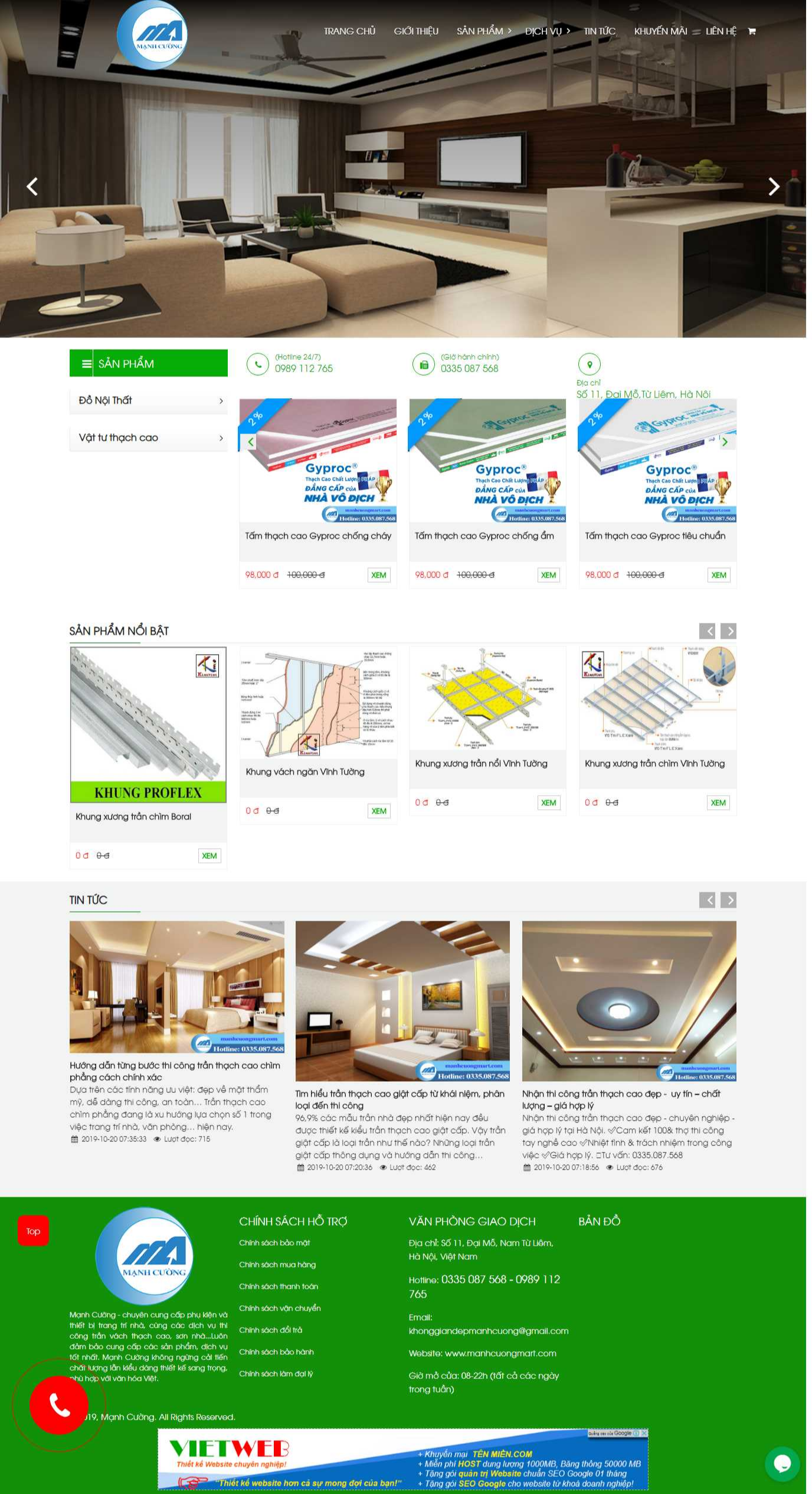 Thiết kế website thiết bị trang trí Mạnh Cường