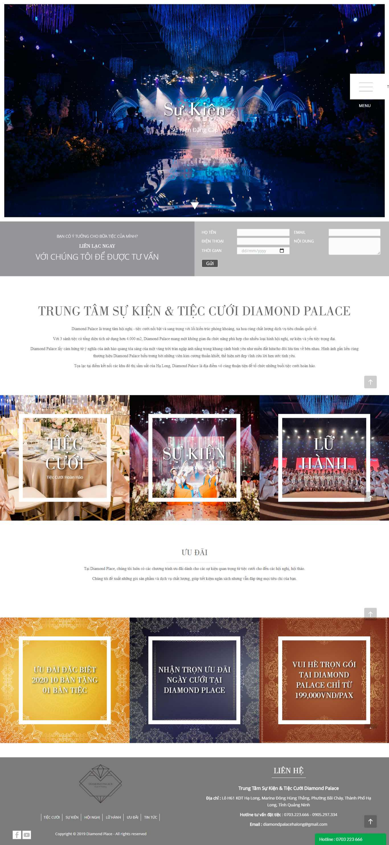 Thiết kế website trung tâm tiệc cưới Diamond Palace