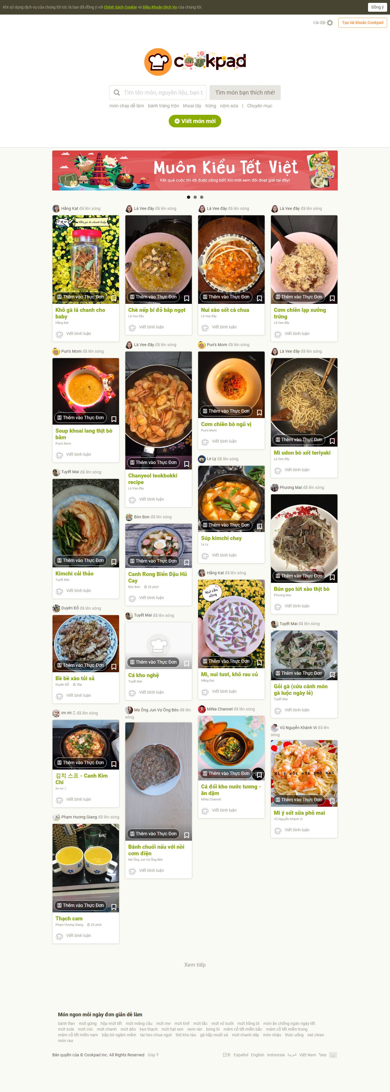 Thiết kế Website đồ ăn vặt - cookpad.com - VietWebGroup.Vn