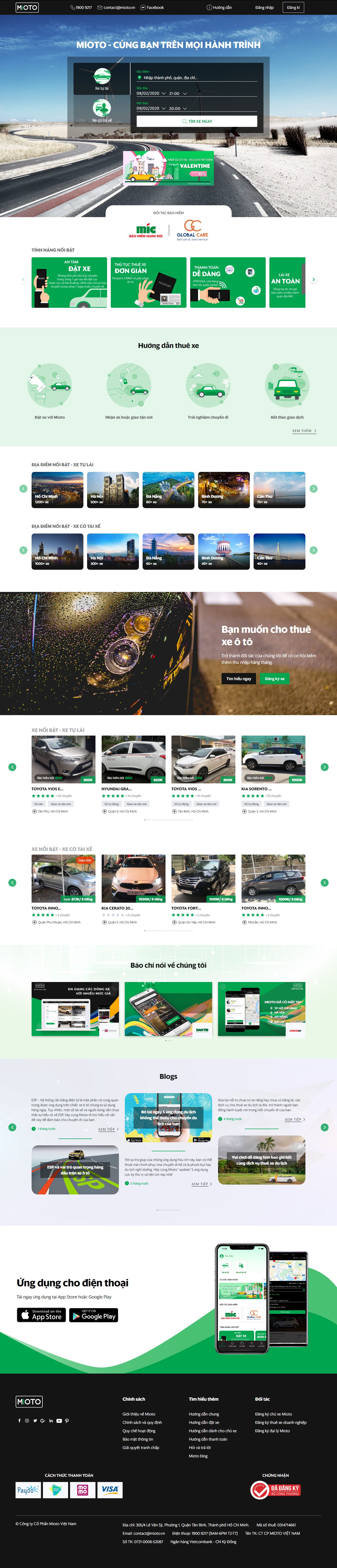 Thiết kế Website cho thuê xe - www.mioto.vn - VietWebGroup.Vn
