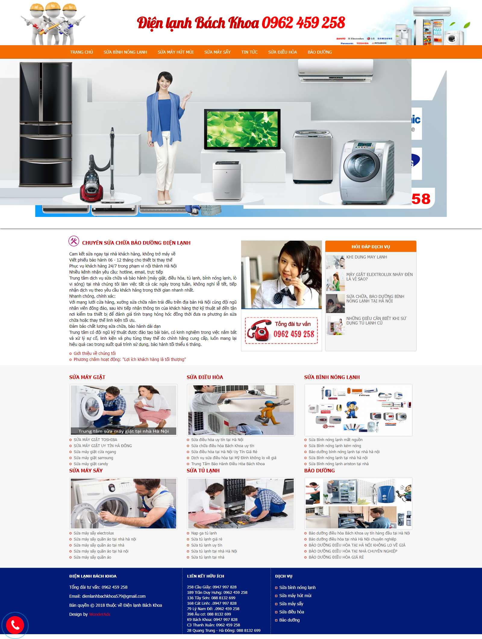 Thiết kế Website lắp đặt điều hòa - trungtamdienlanhbachkhoa.com - VietWebGroup.Vn