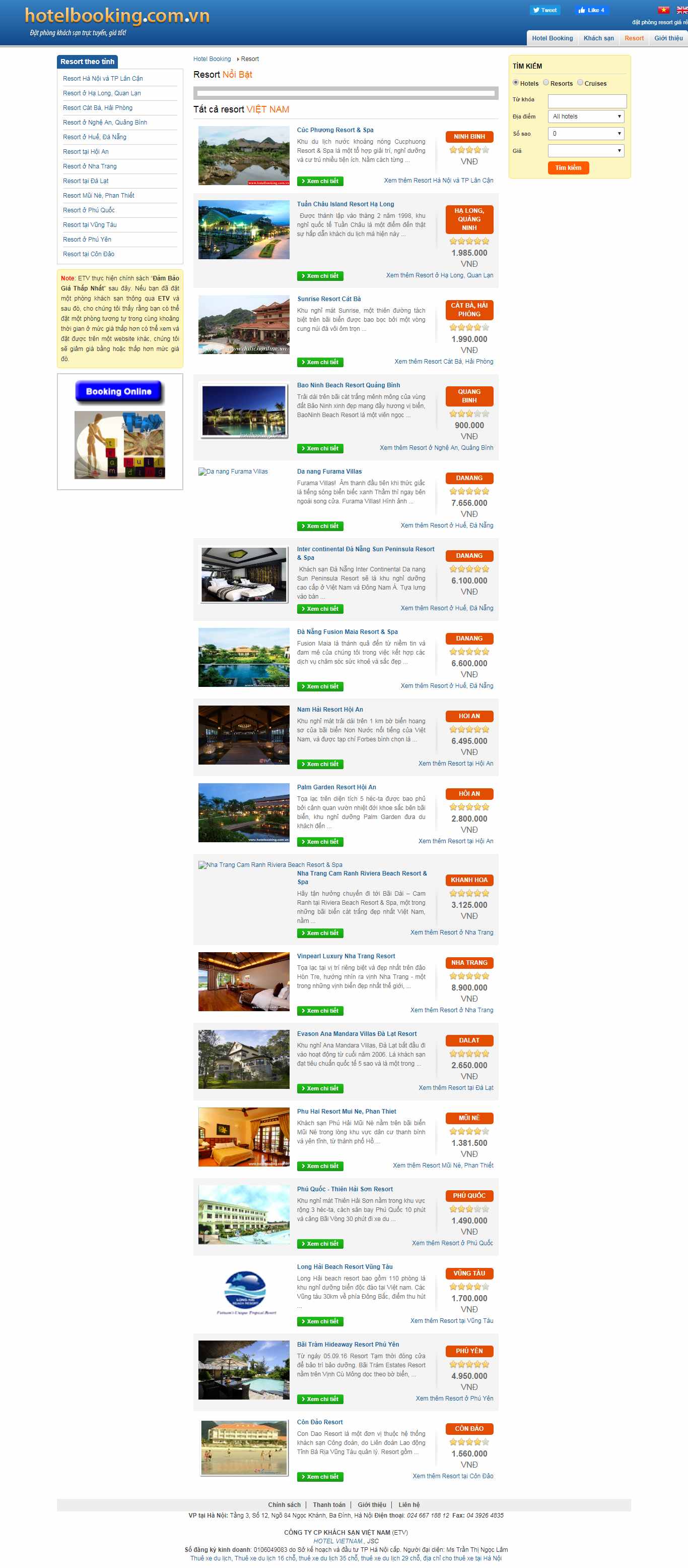 Thiết kế Website resort - www.hotelbooking.com.vn - VietWebGroup.Vn