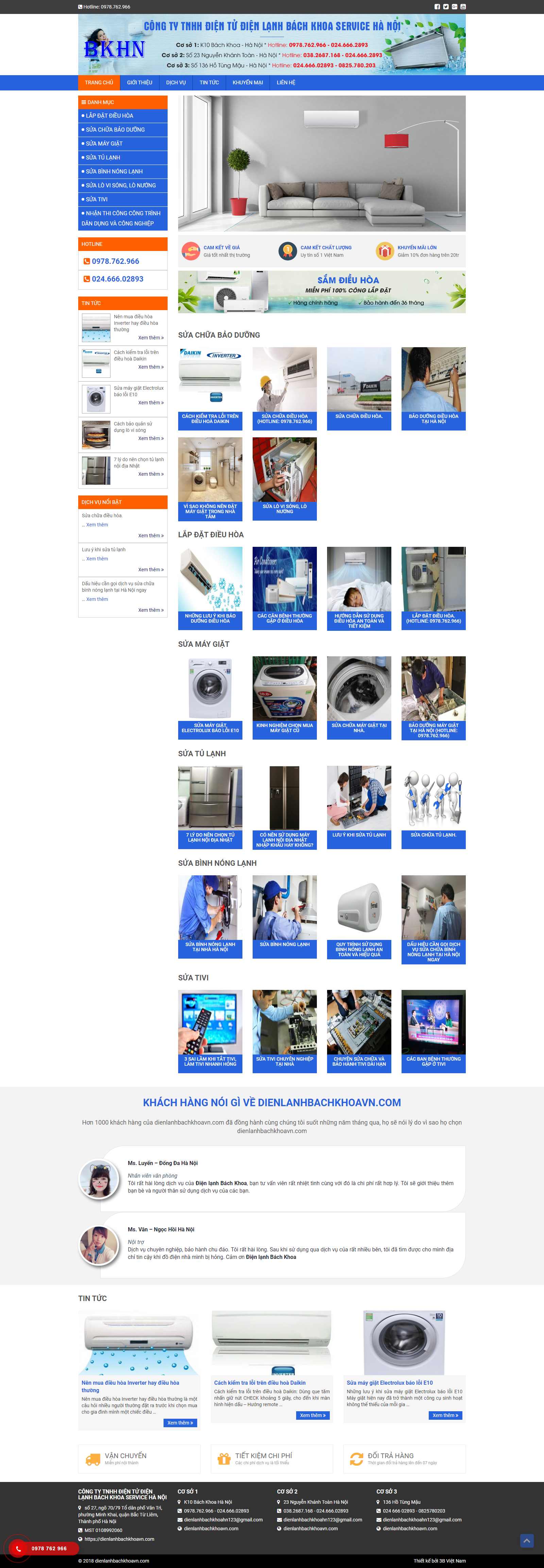 Thiết kế Website lắp đặt điều hòa - dienlanhbachkhoavn.com - VietWebGroup.Vn