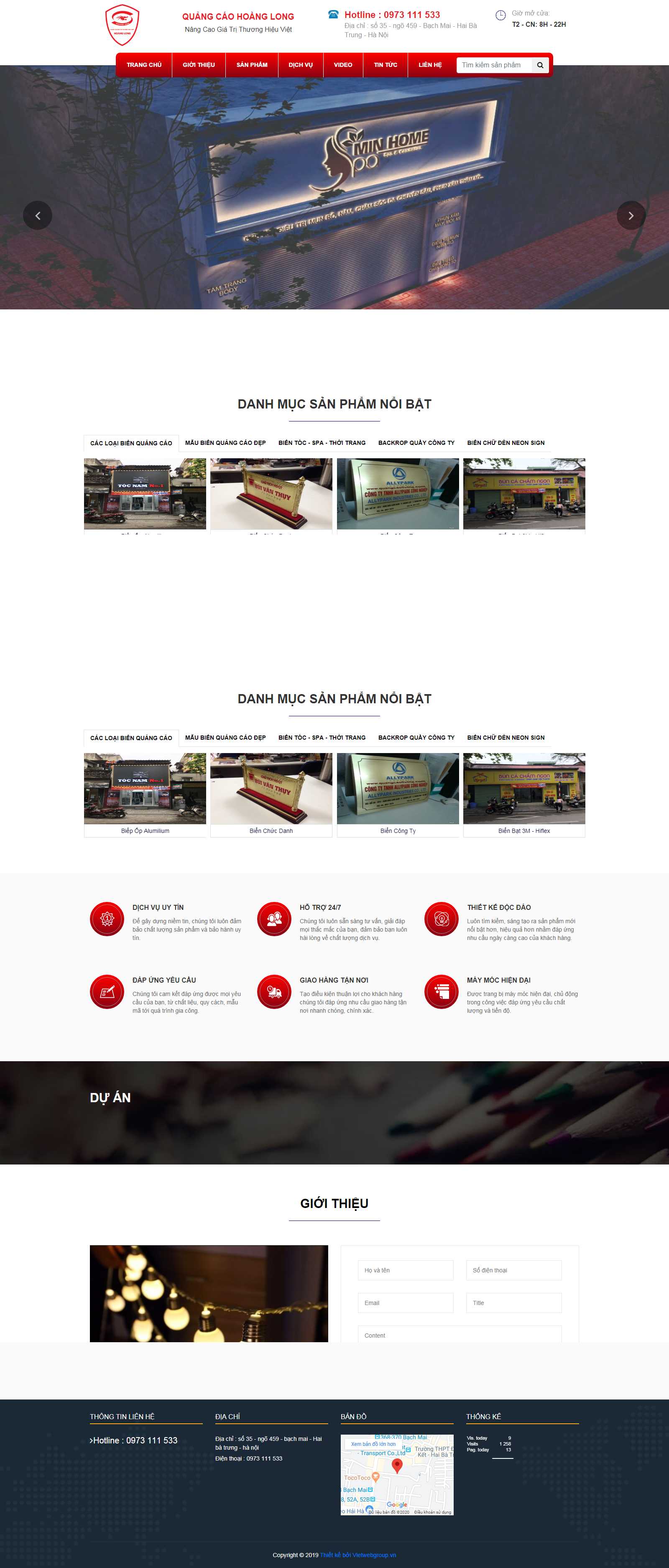 Thiết kế Website làm biển quảng cáo - quangcaohoanglong.vn - VietWebGroup.Vn