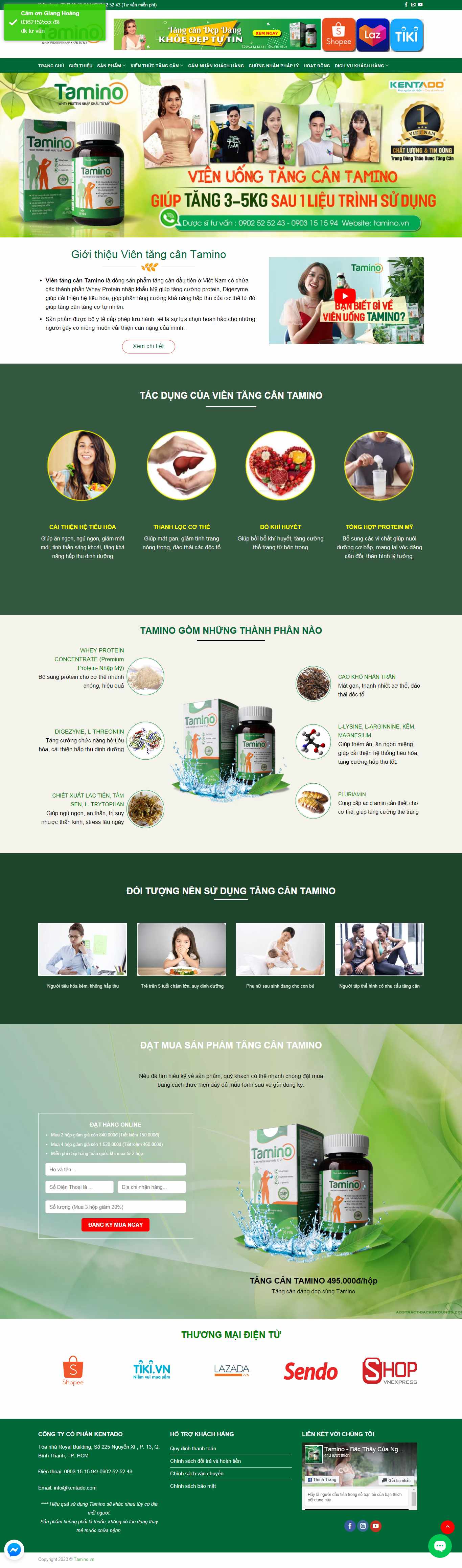 Thiết kế Website thuốc tăng cân - tamino.vn - VietWebGroup.Vn
