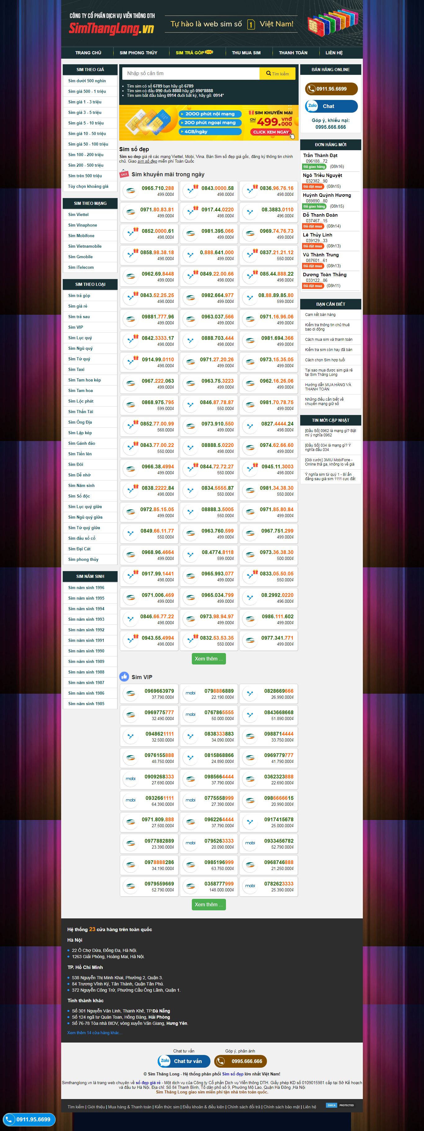 Thiết kế Website bán sim - simthanglong.vn - VietWebGroup.Vn