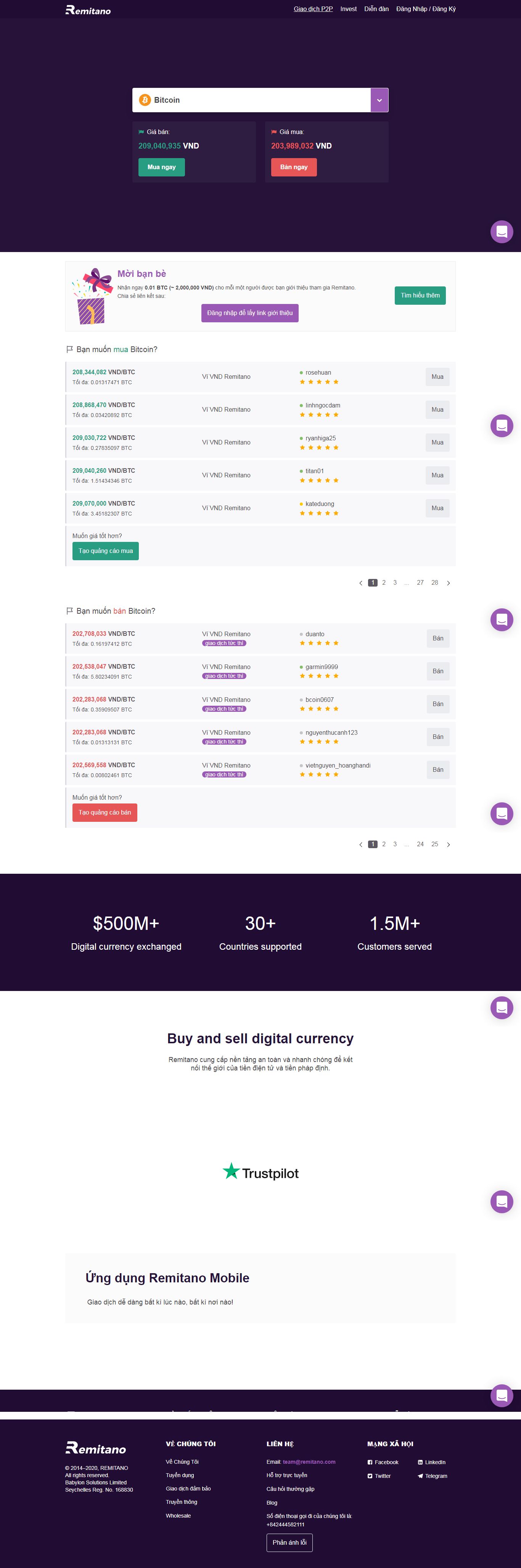 Thiết kế Website sàn giao dịch - remitano.com - VietWebGroup.Vn