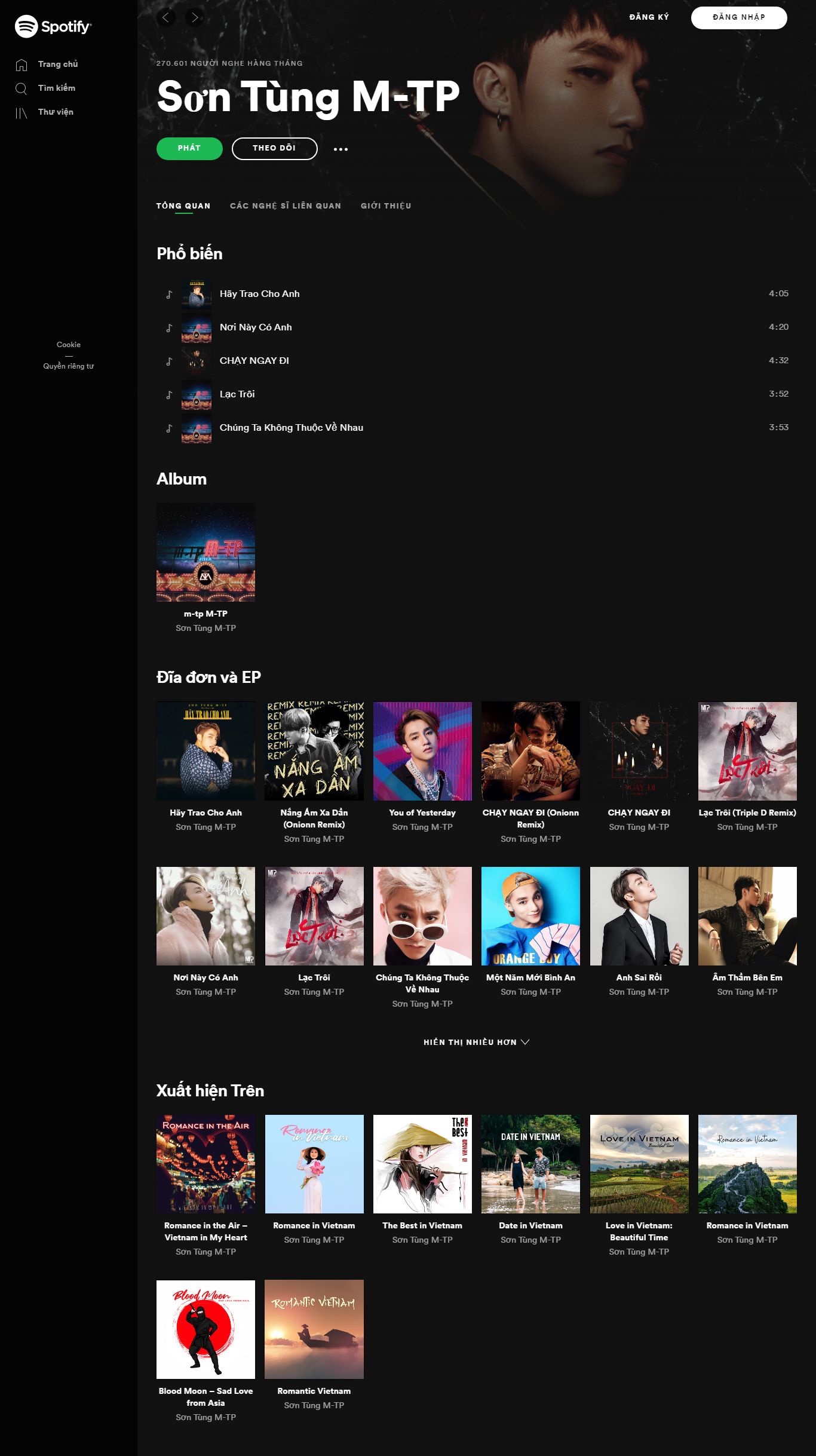 Thiết kế Website nghệ sỹ - open.spotify.com - VietWebGroup.Vn