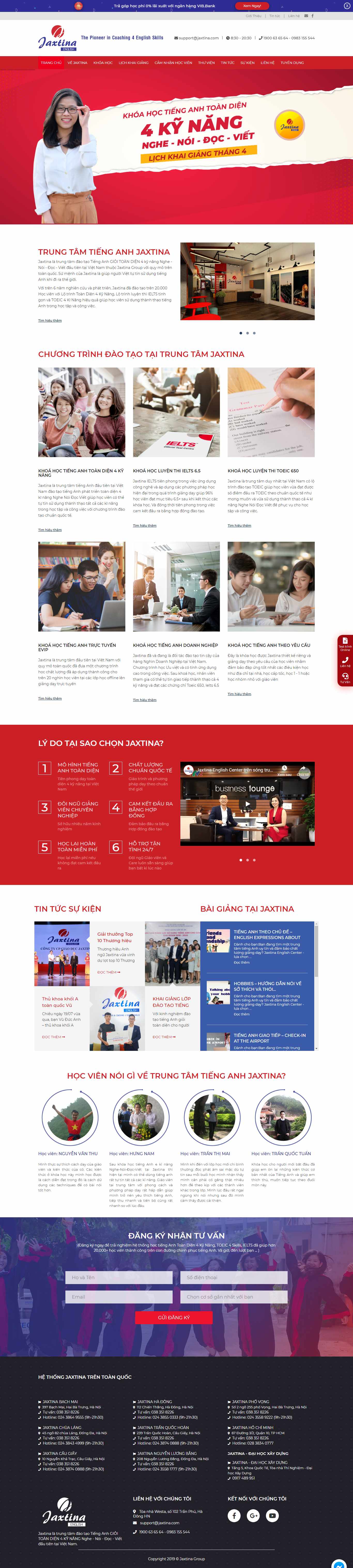 Thiết kế Website trung tâm tiếng anh - jaxtina.com - VietWebGroup.Vn