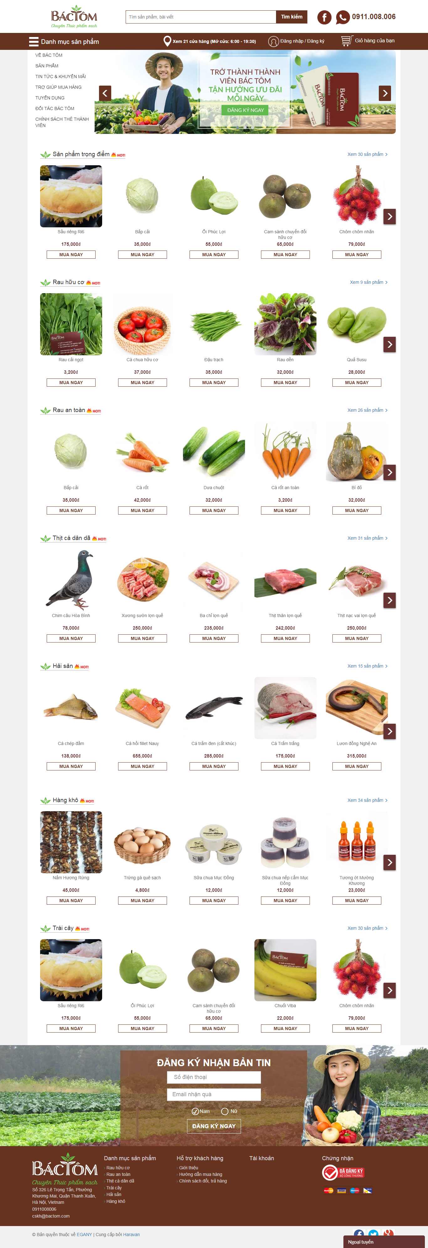 Thiết kế Website kinh doanh thực phẩm sạch - bactom.com - VietWebGroup.Vn