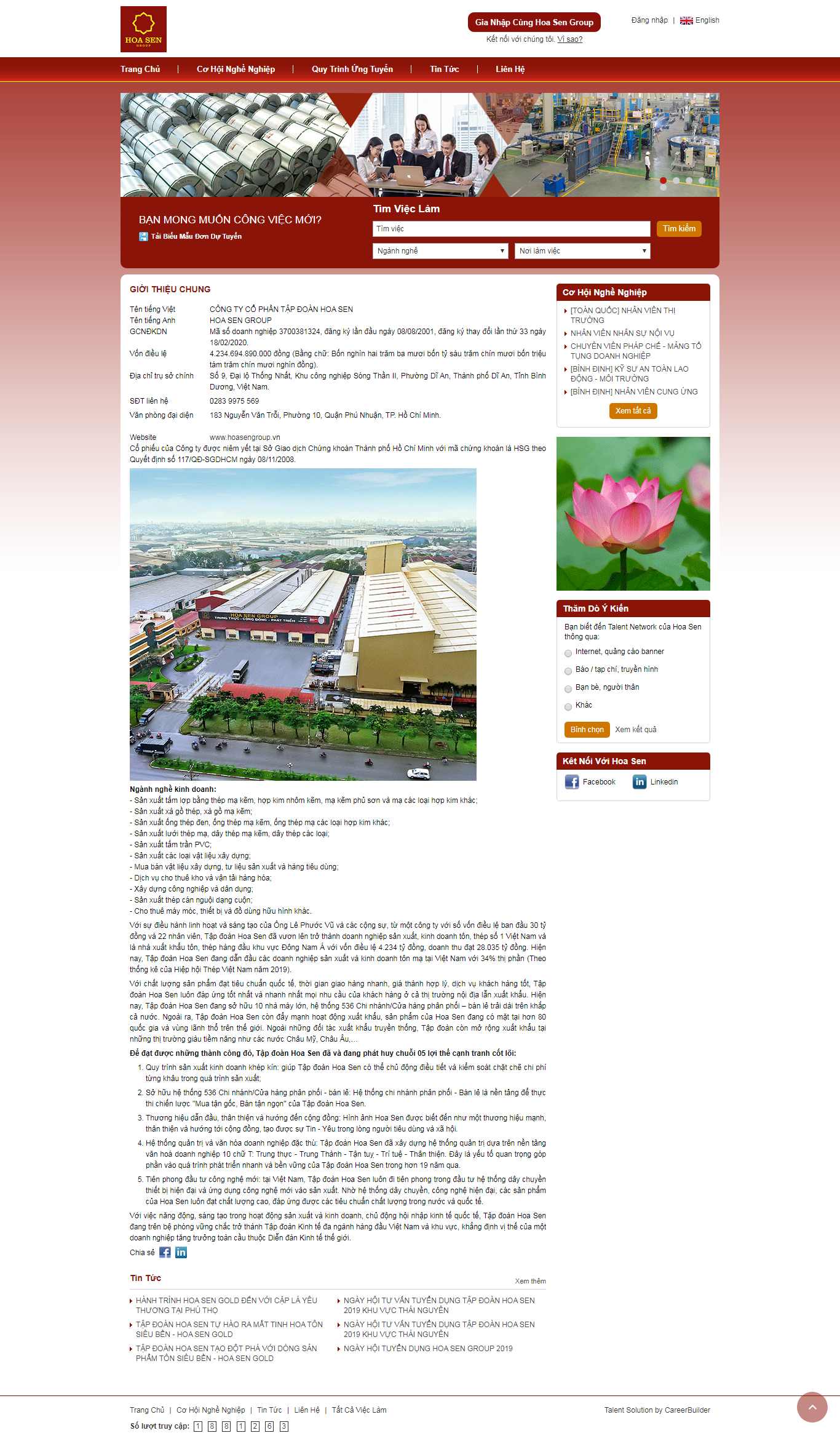 Thiết kế Website tuyển dụng lao động - hoasenjobs.com - VietWebGroup.Vn