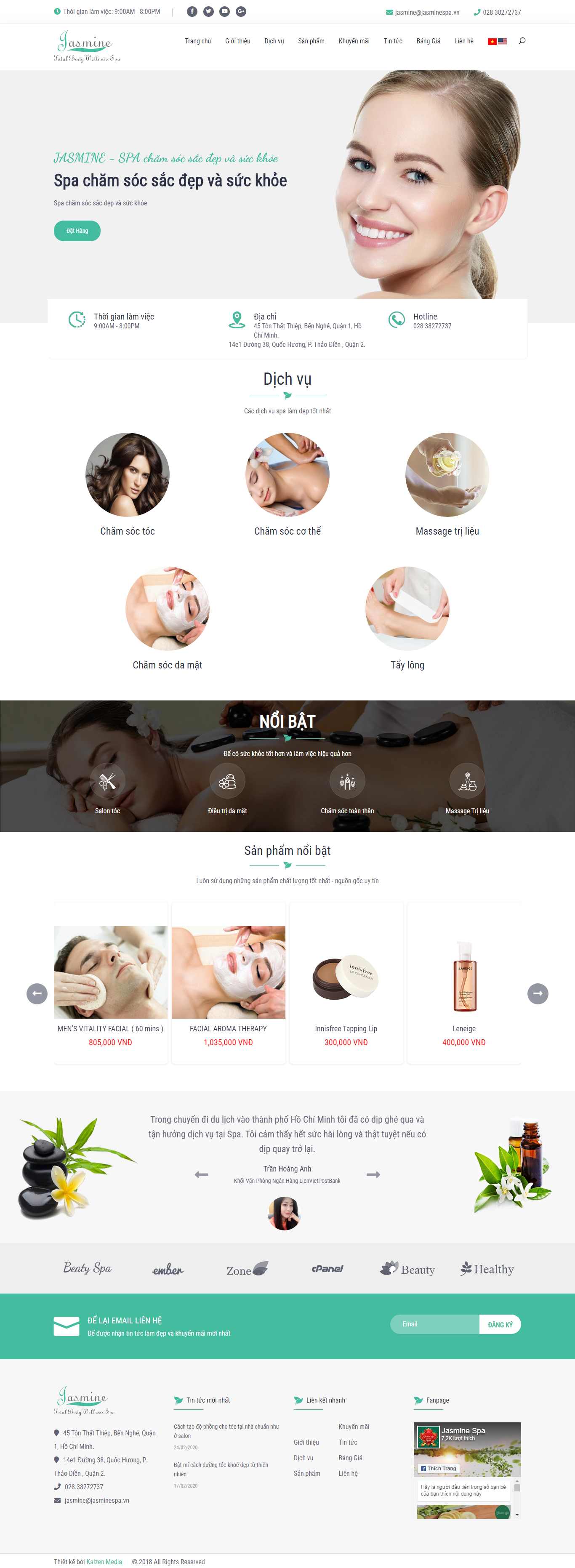 Thiết kế Website spa làm đẹp - www.jasminespa.vn - VietWebGroup.Vn