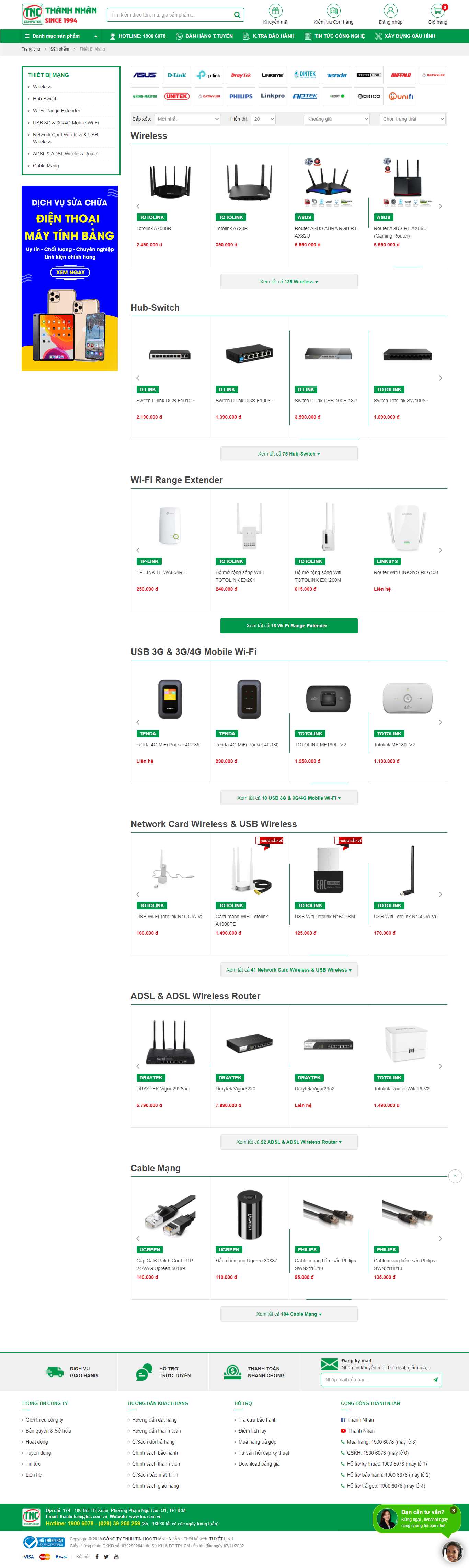 Thiết kế Website web Thiết bị Mạng - wwwtnccomvn