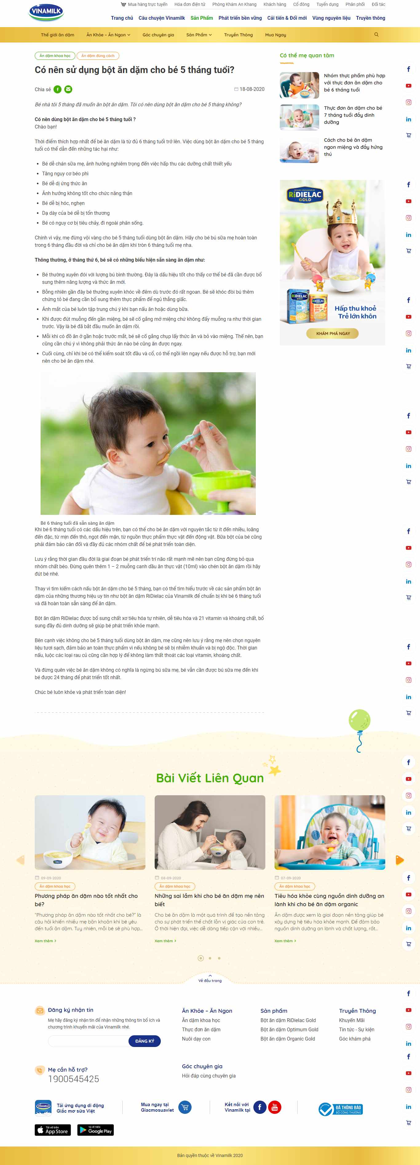 Thiết kế Website web bột ăn dặm - wwwvinamilkcomvn