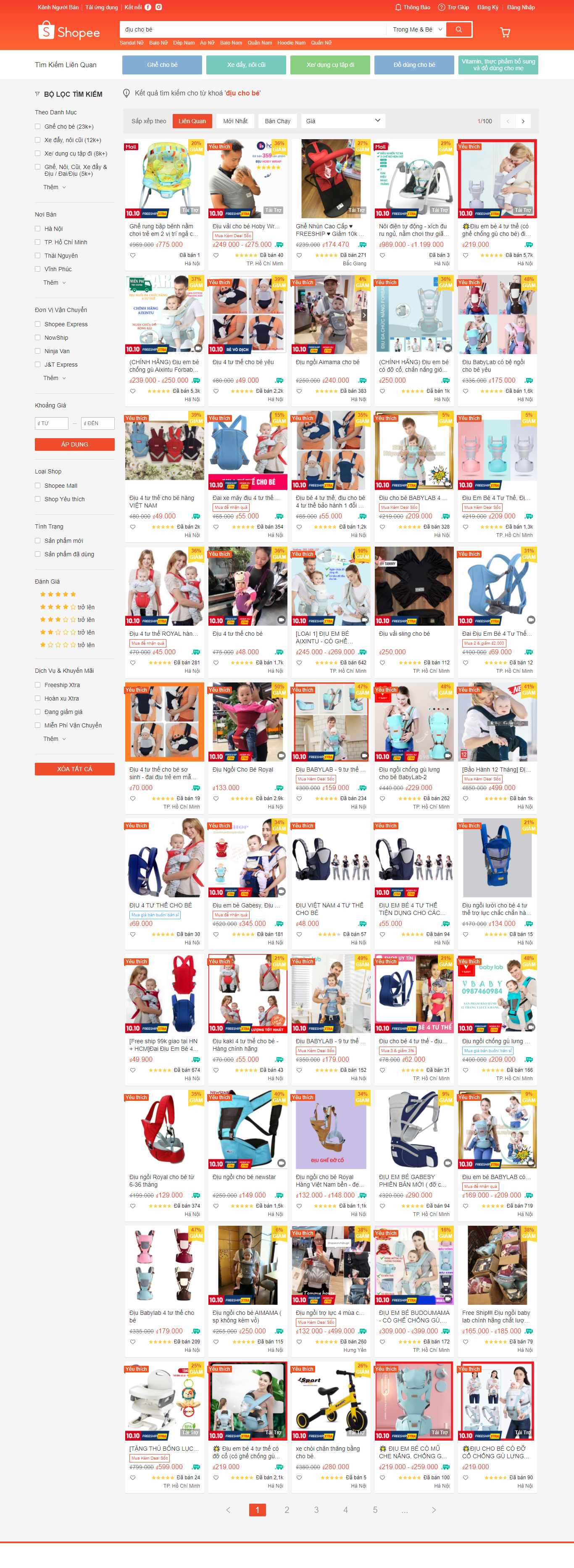 Thiết kế Website web bán địu em bé - shopeevn