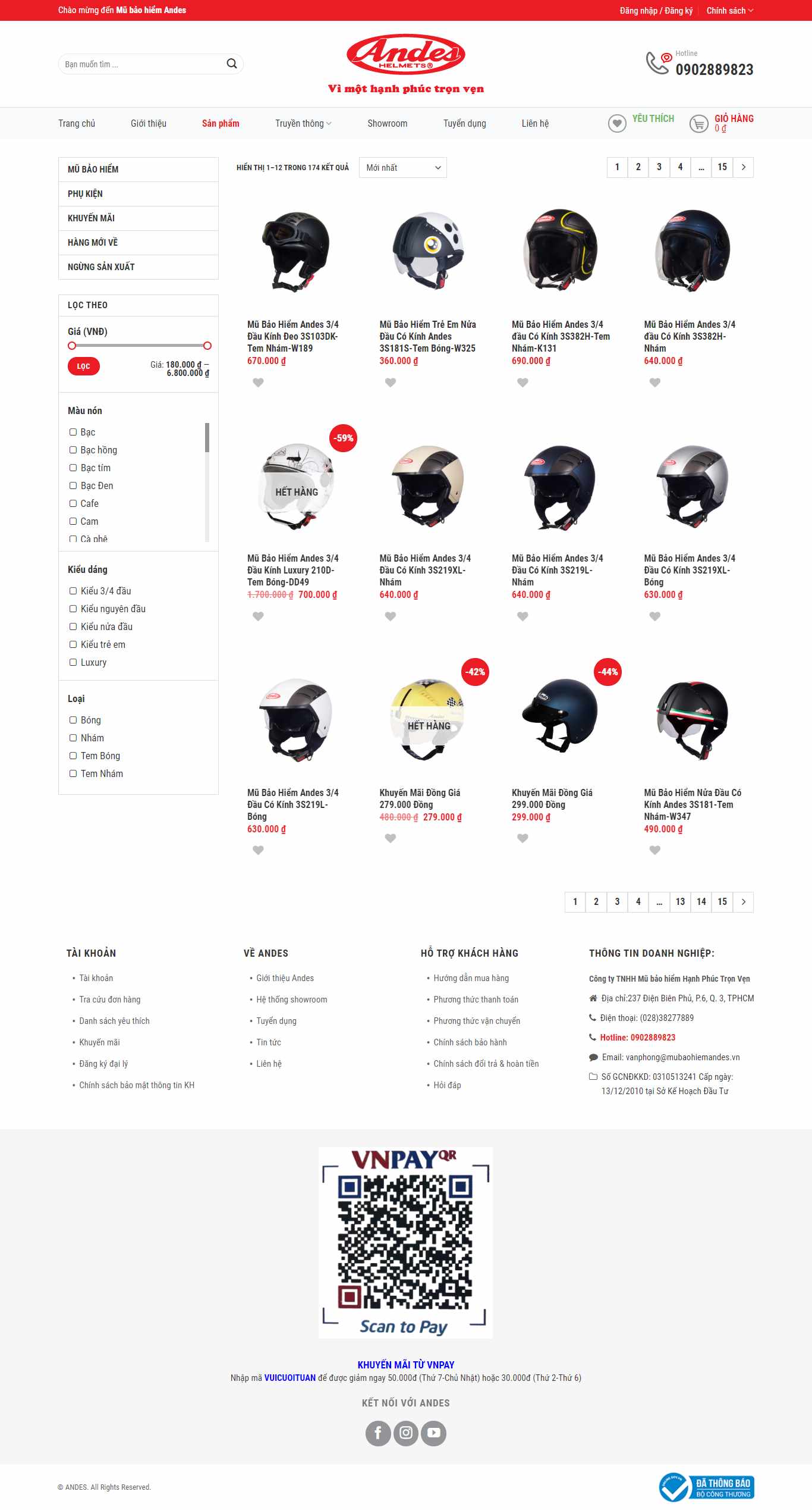 Thiết kế Website web mũ bảo hiểm xe máy - wwwandescomvn