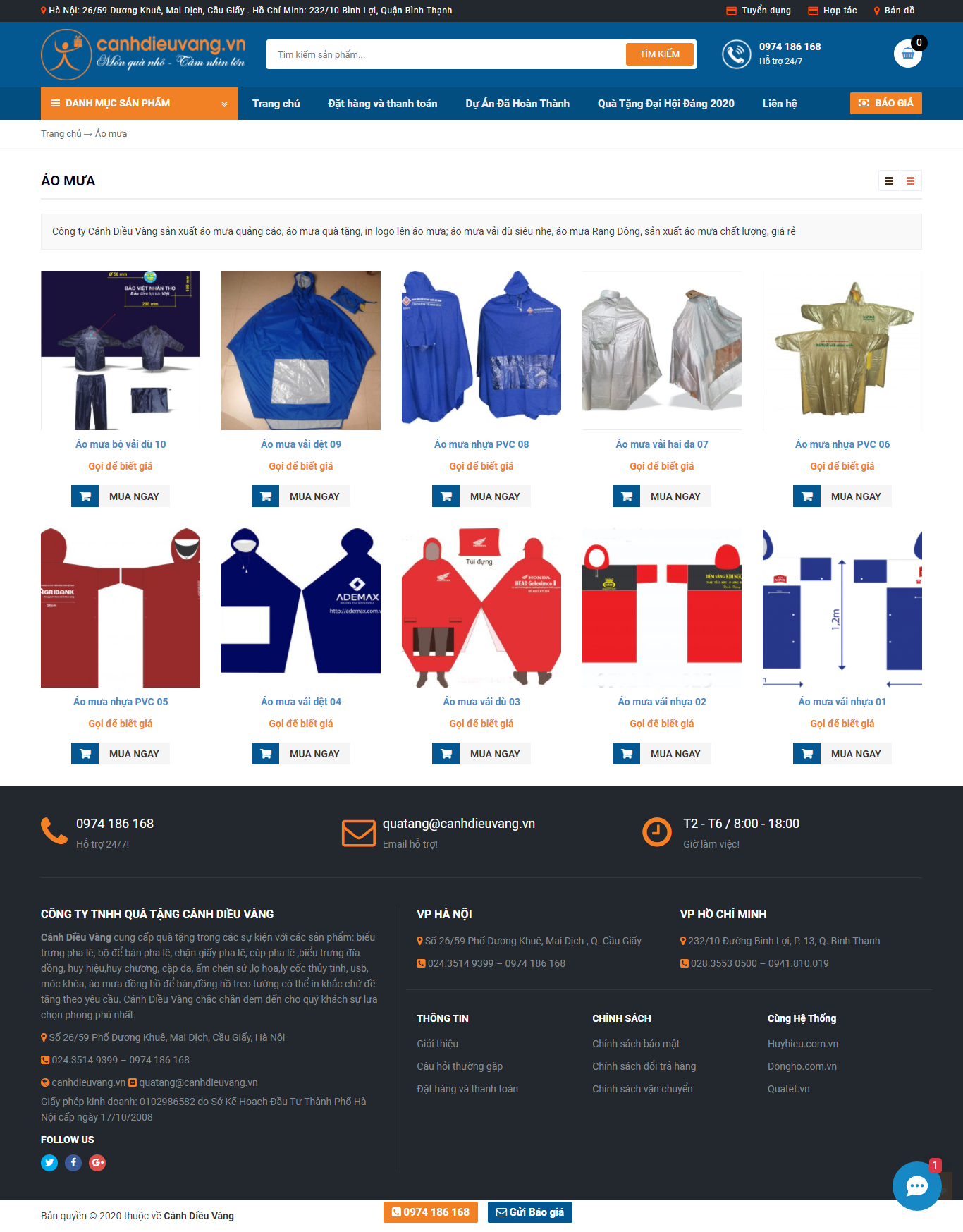 Thiết kế Website web áo mưa - canhdieuvangvn