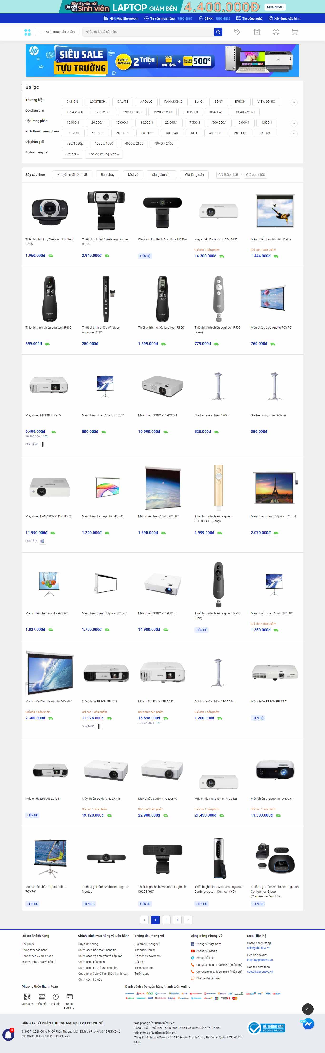 Thiết kế Website web thiết bị trình chiếu - phongvuvn