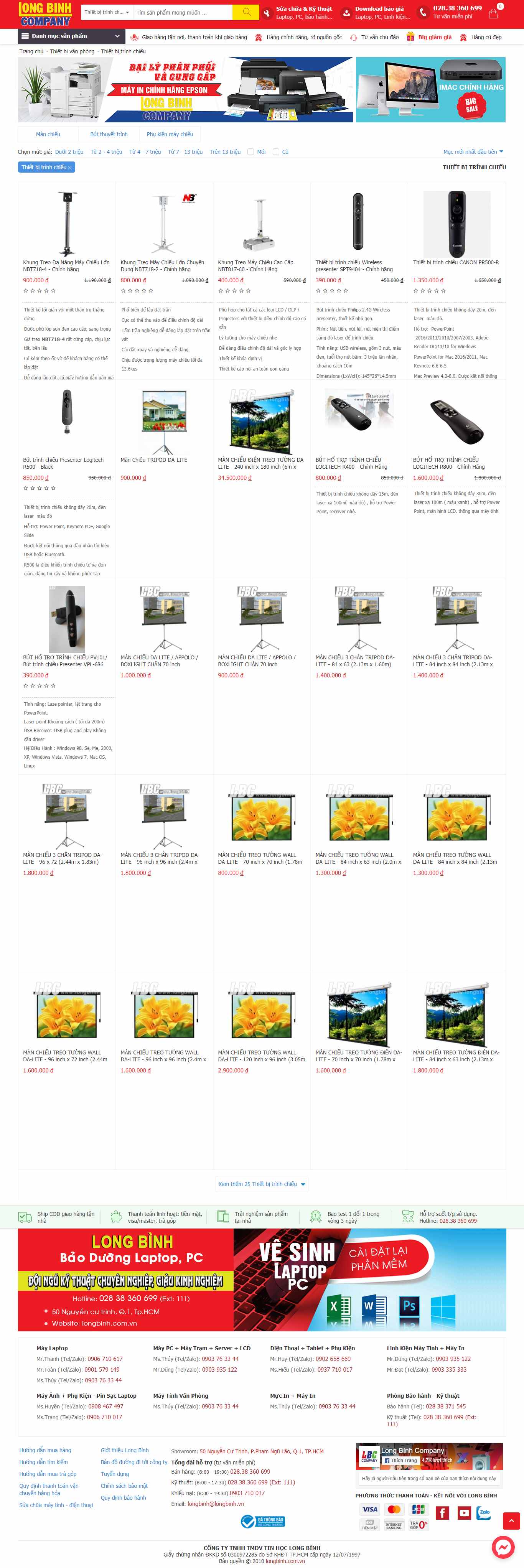 Thiết kế Website web thiết bị trình chiếu - longbinhcomvn