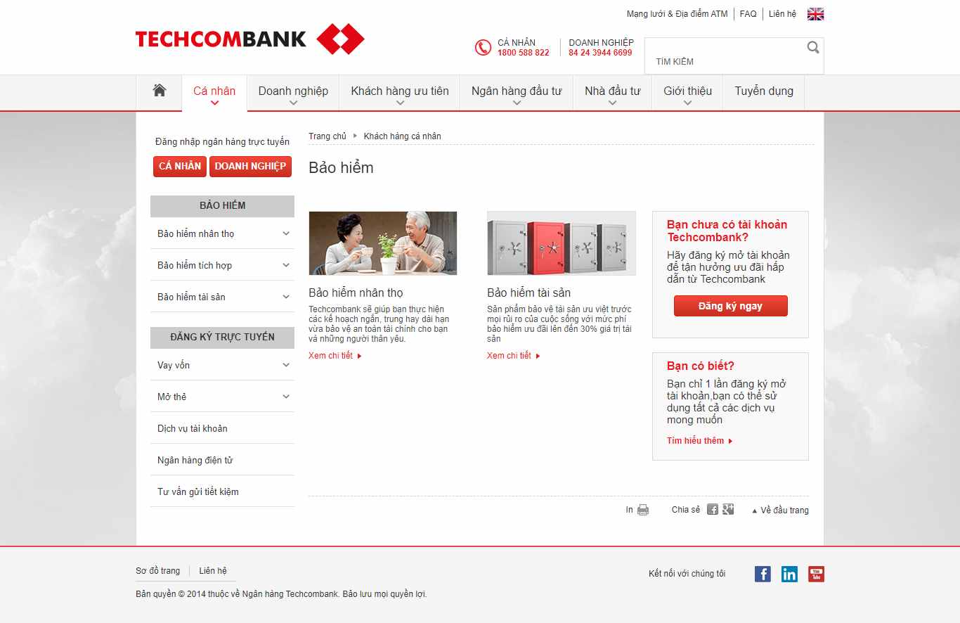 Thiết kế Website web bán bảo hiểm - wwwtechcombankcomvn