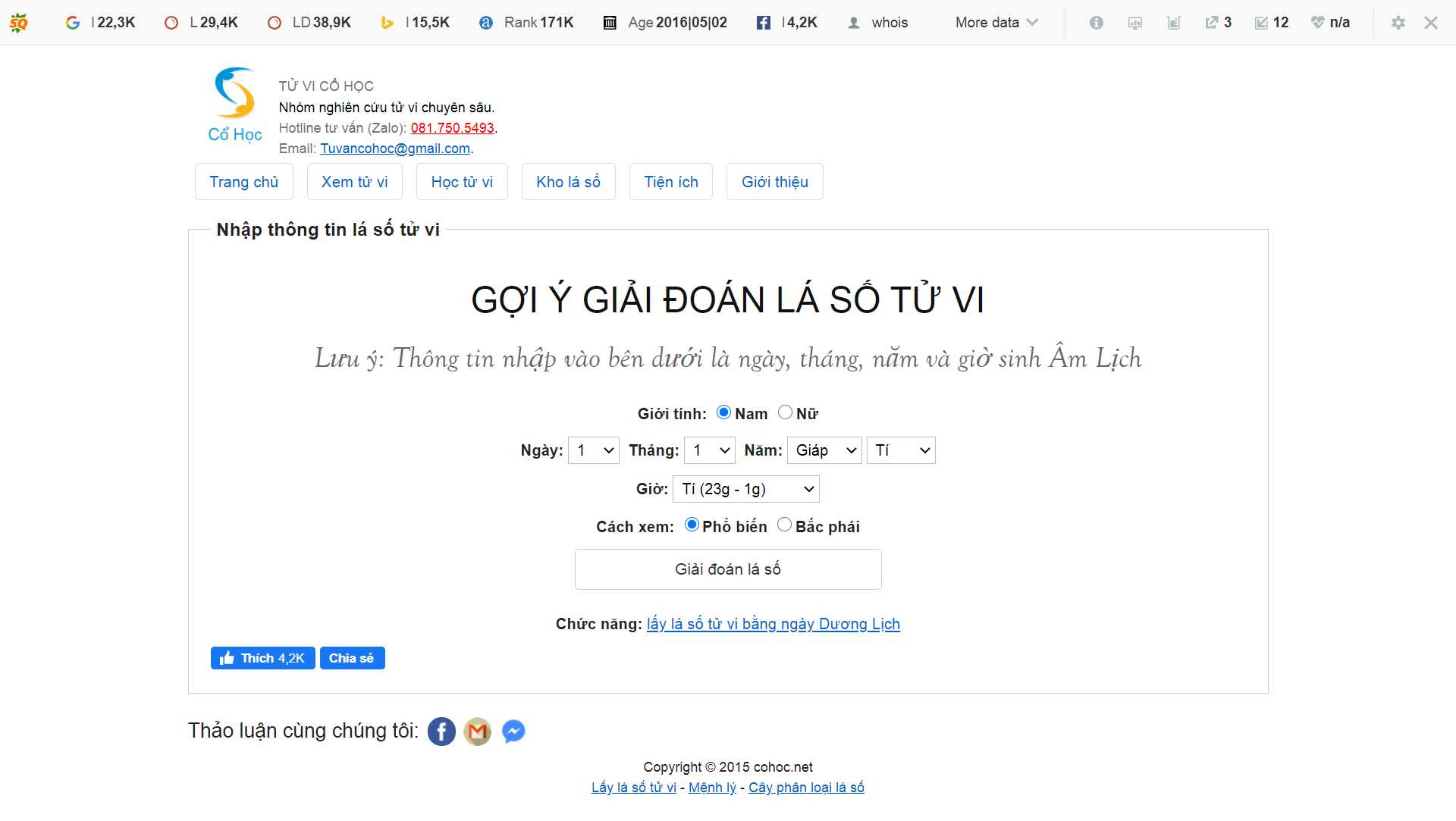 Thiết kế Website web xem tử vi - tuvicohocnet