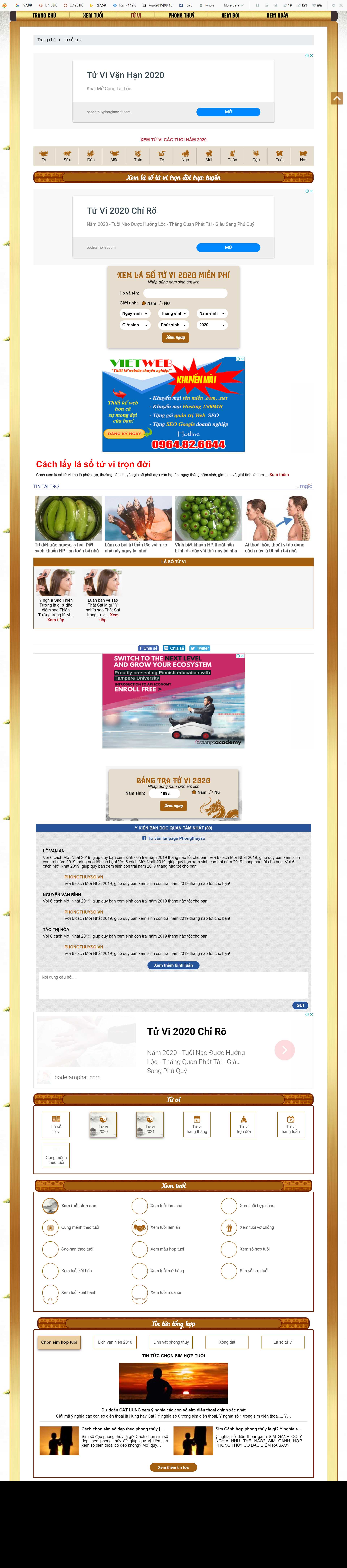Thiết kế Website web xem tử vi - phongthuysovn