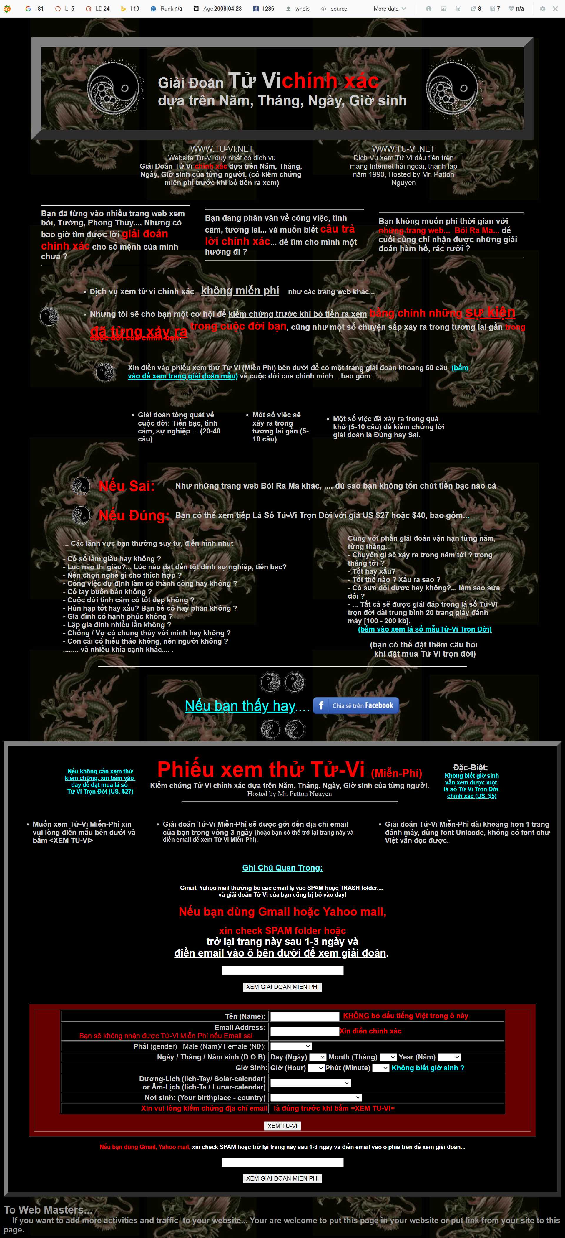Thiết kế Website web xem tử vi - tu-vinet
