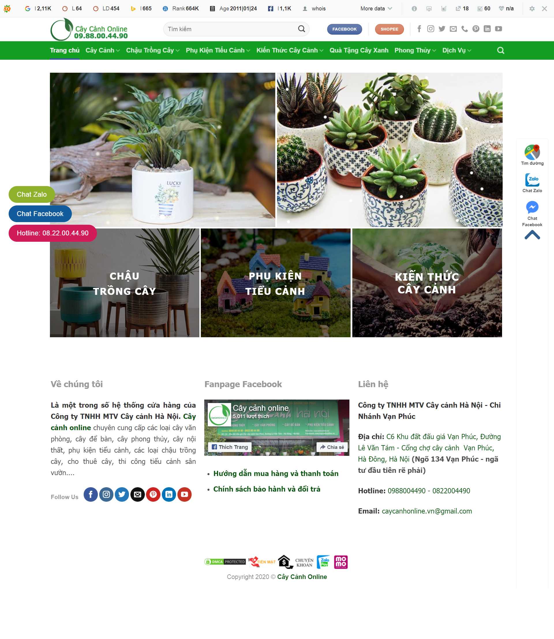 Thiết kế Website web bán cây cảnh văn phòng - caycanhonlinevn