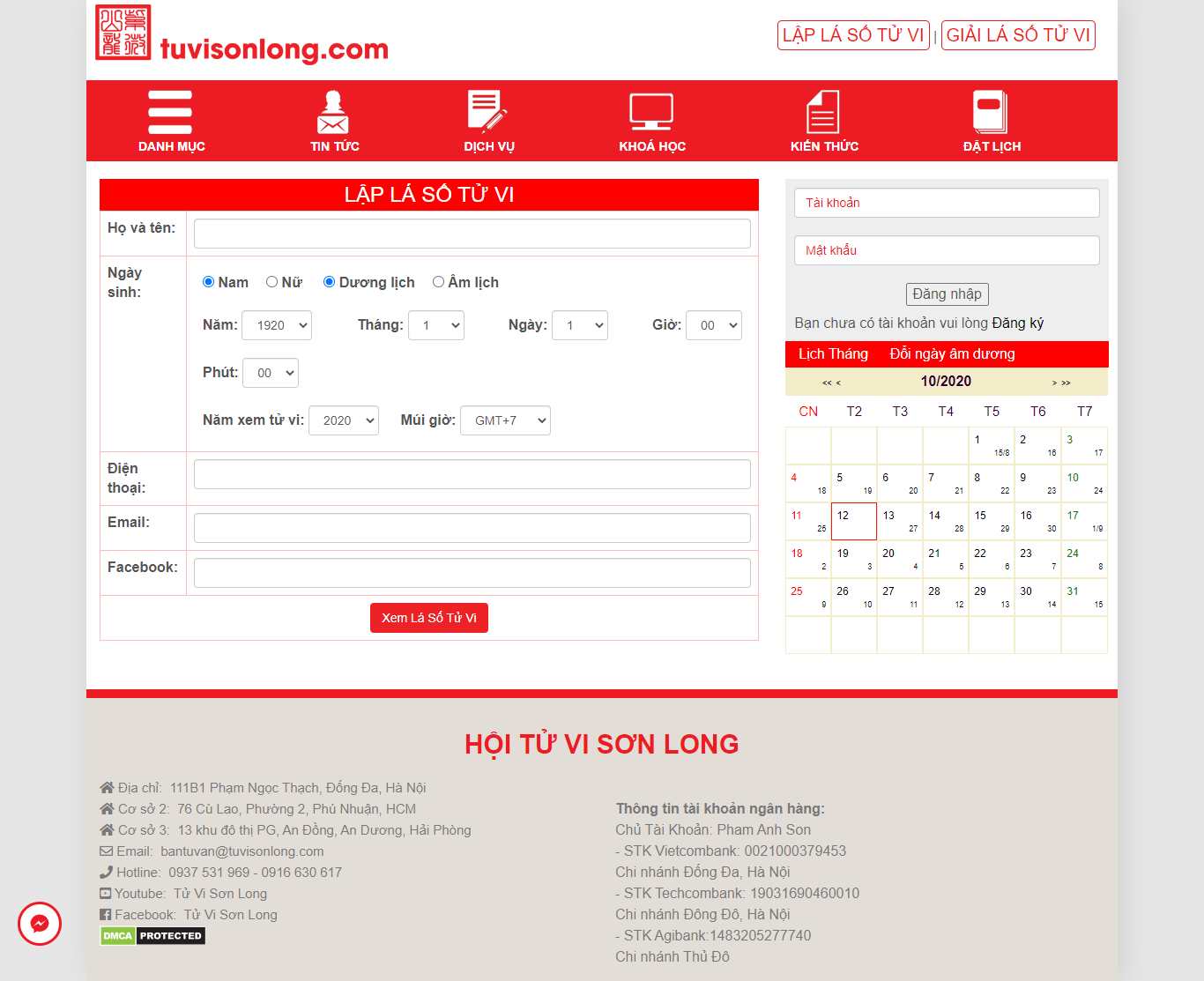Thiết kế Website web tử vi số mệnh - tuvisonlongcom