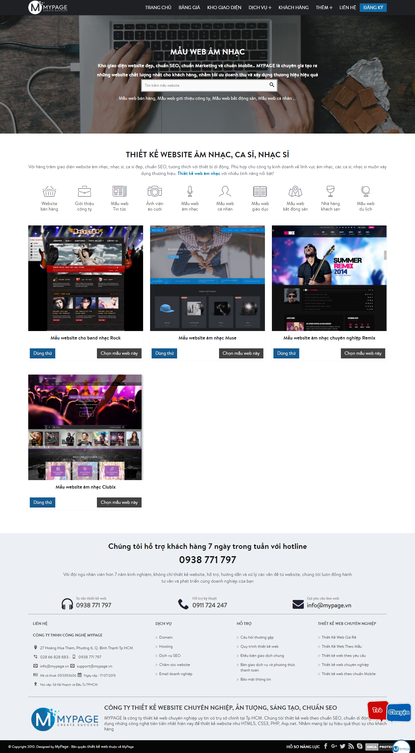 Thiết kế Website web âm nhạc - wwwmypagevn