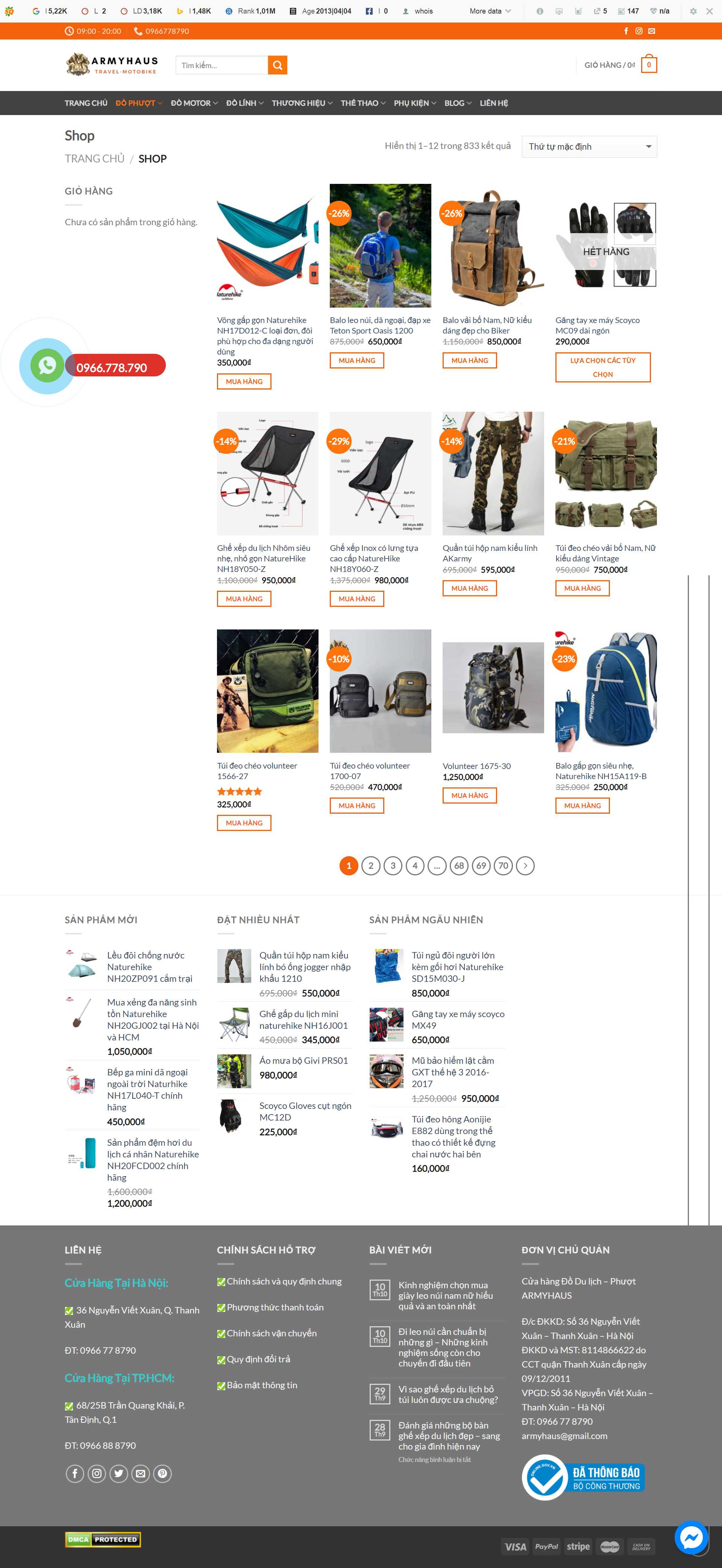 Thiết kế Website web bán đồ phượt - armyhauscom