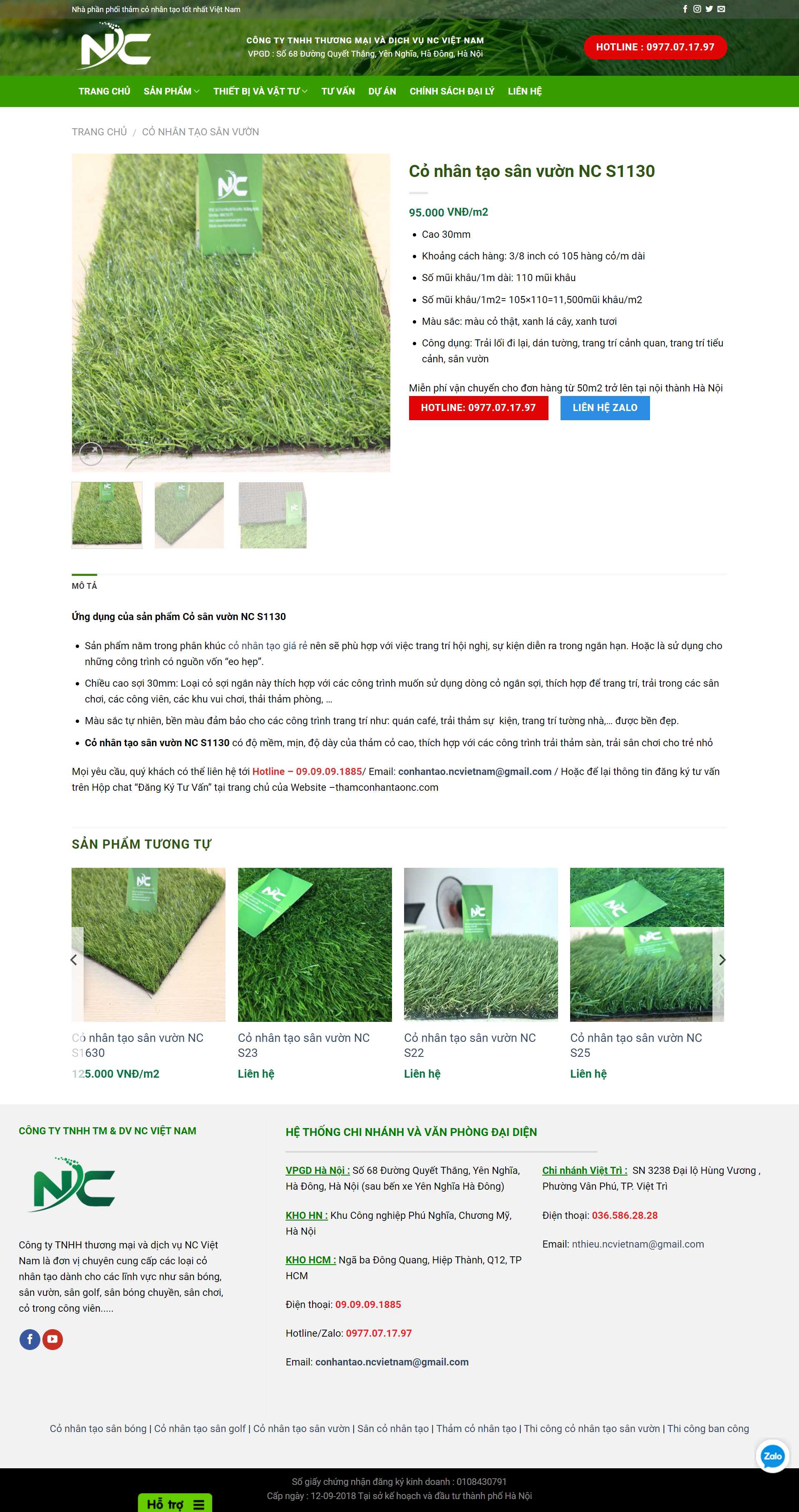 Thiết kế Website web thảm cỏ nhân tạo - thamconhantaonccom