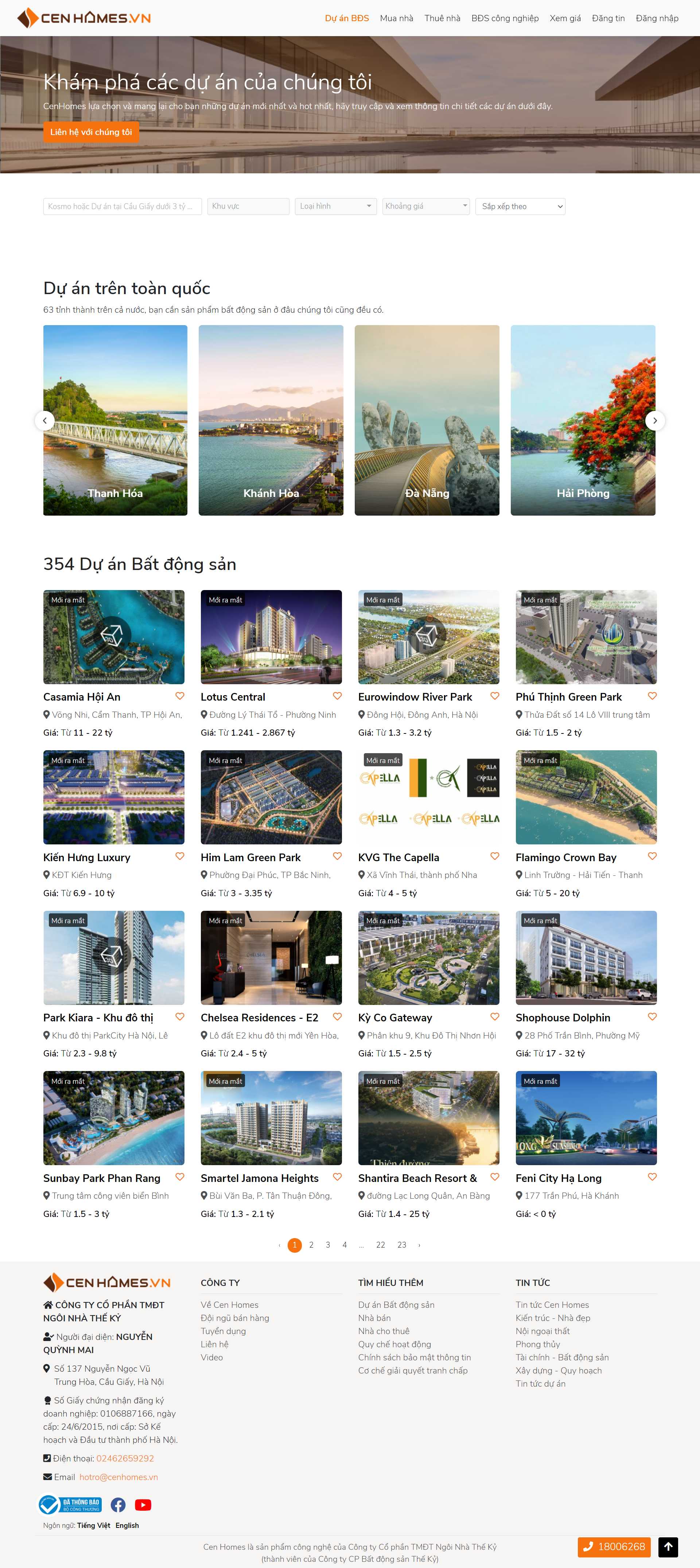 Thiết kế Website web dự án bất động sản - cenhomesvn
