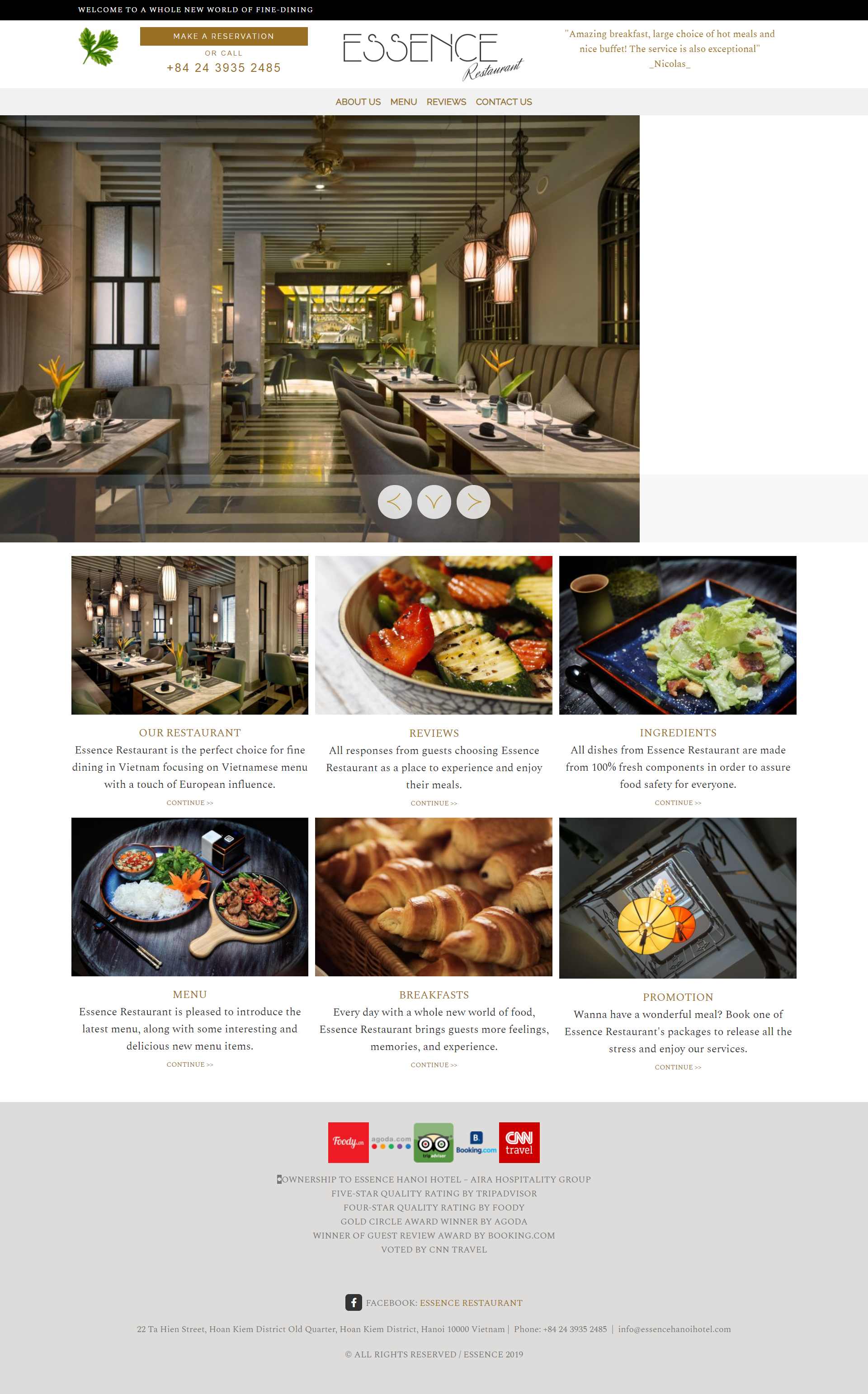 Thiết kế Website web nhà hàng - essencediningcom