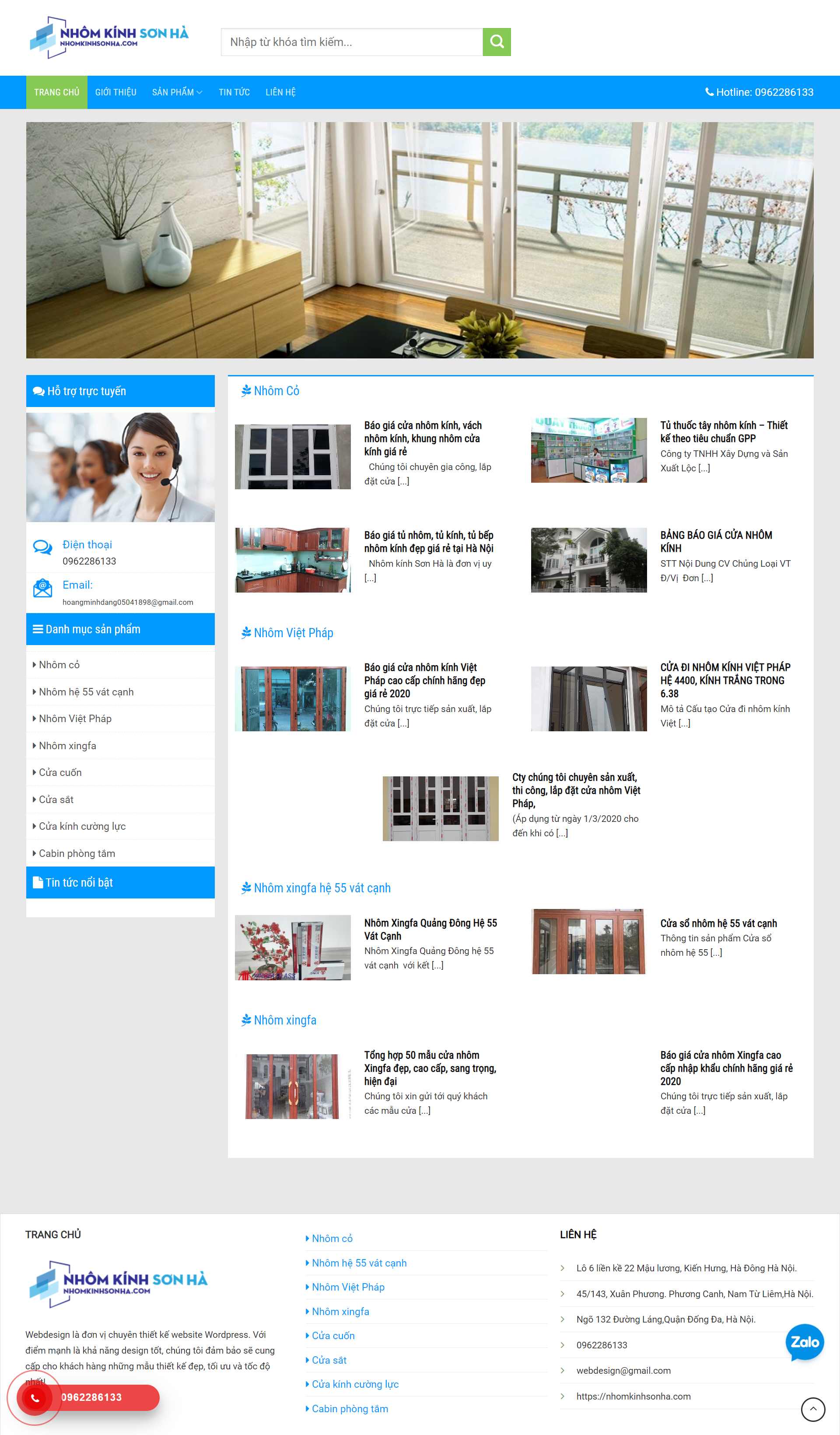 Thiết kế Website web nhôm kính - nhomkinhsonhacom
