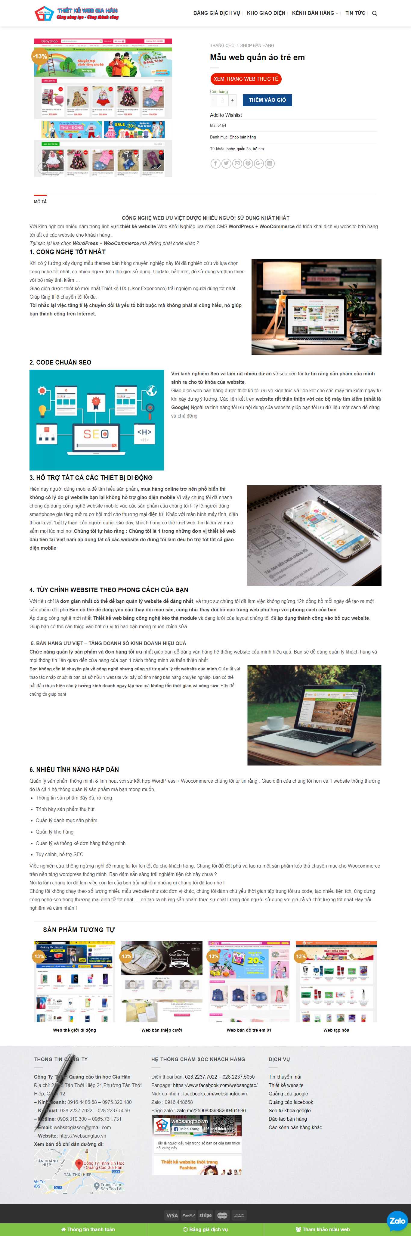Thiết kế Website web quần áo trẻ em - websangtaovn