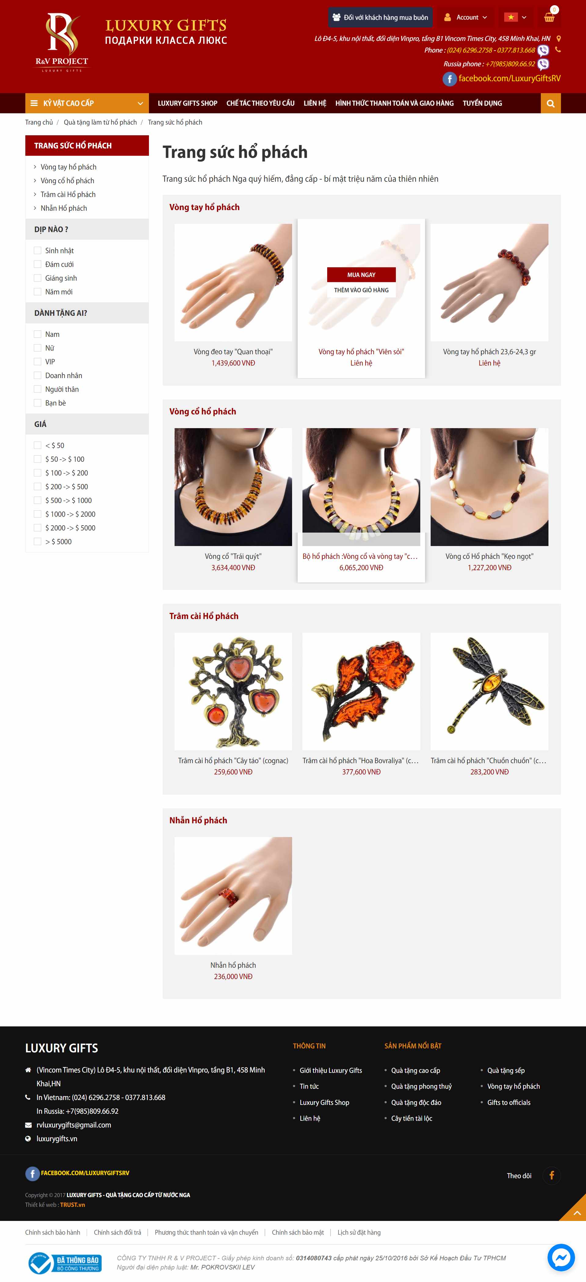 Thiết kế Website web trang sức vòng hổ phách - luxurygiftsvn