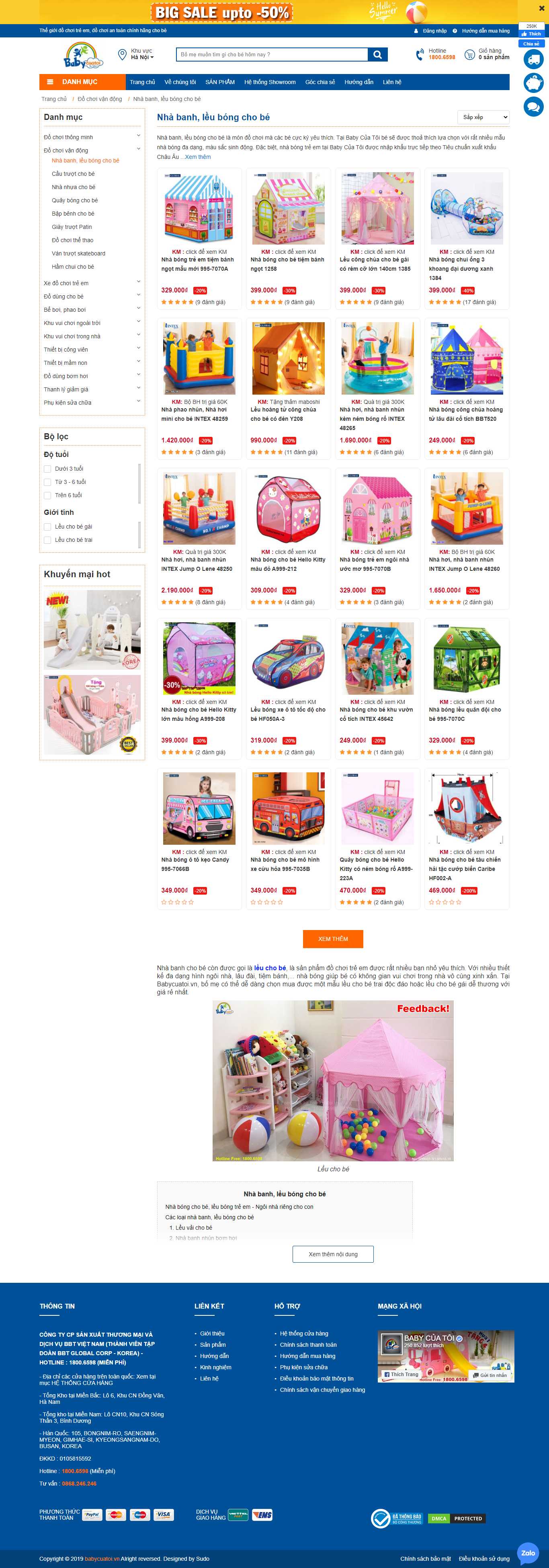 Thiết kế Website web nhà bóng - babycuatoivn