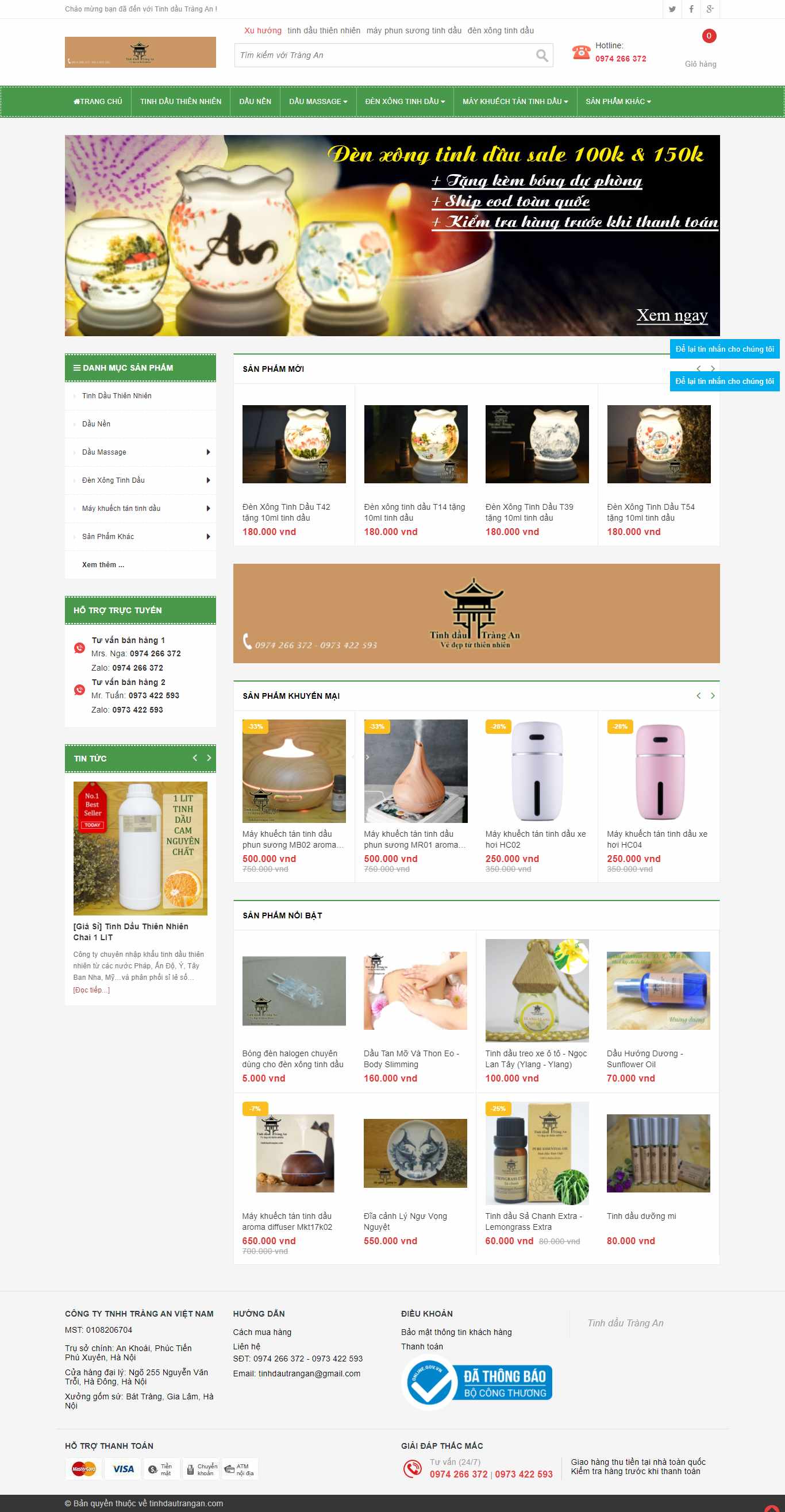 Thiết kế Website web bán tinh dầu và máy xông tinh dầu - tinhdautrangancom
