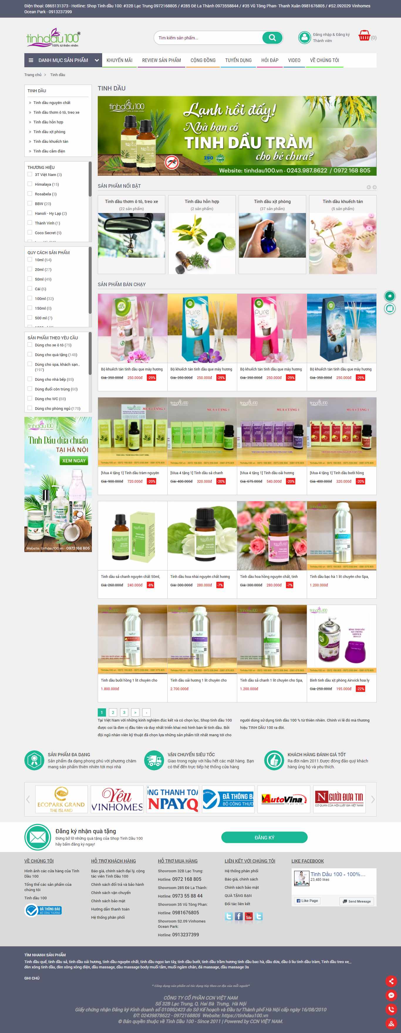 Thiết kế Website web bán tinh dầu và máy xông tinh dầu - tinhdau100vn