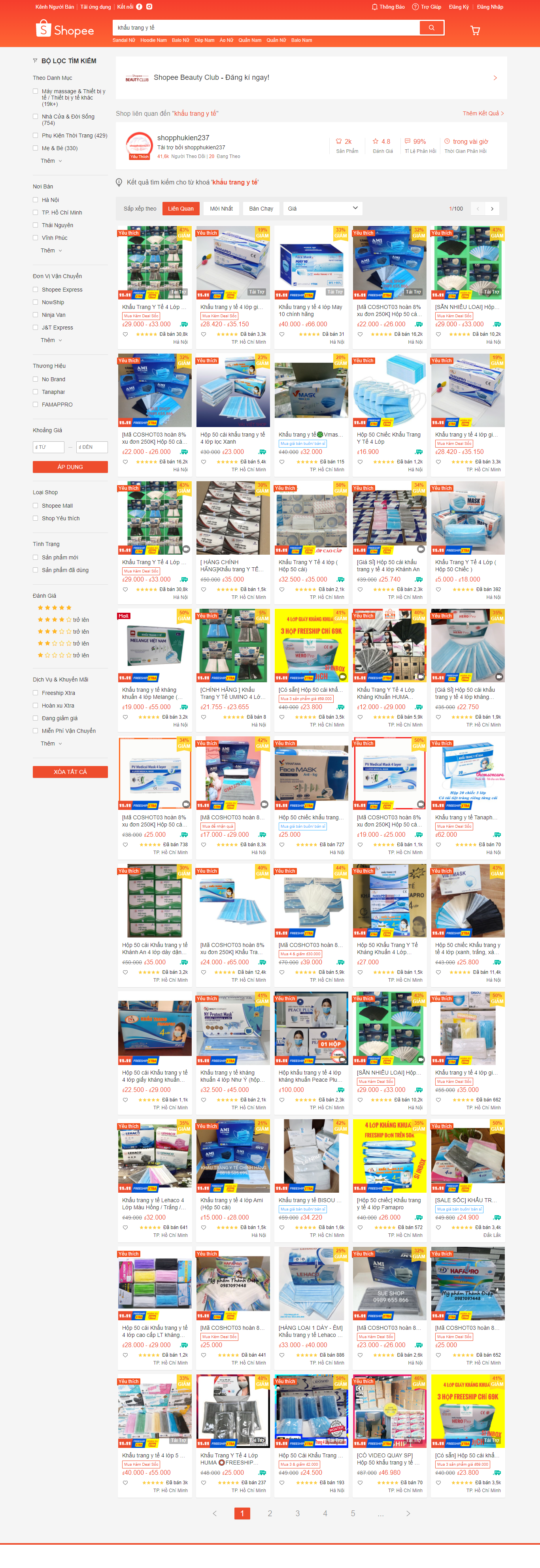Thiết kế Website web hẩu trang y tế - shopeevn