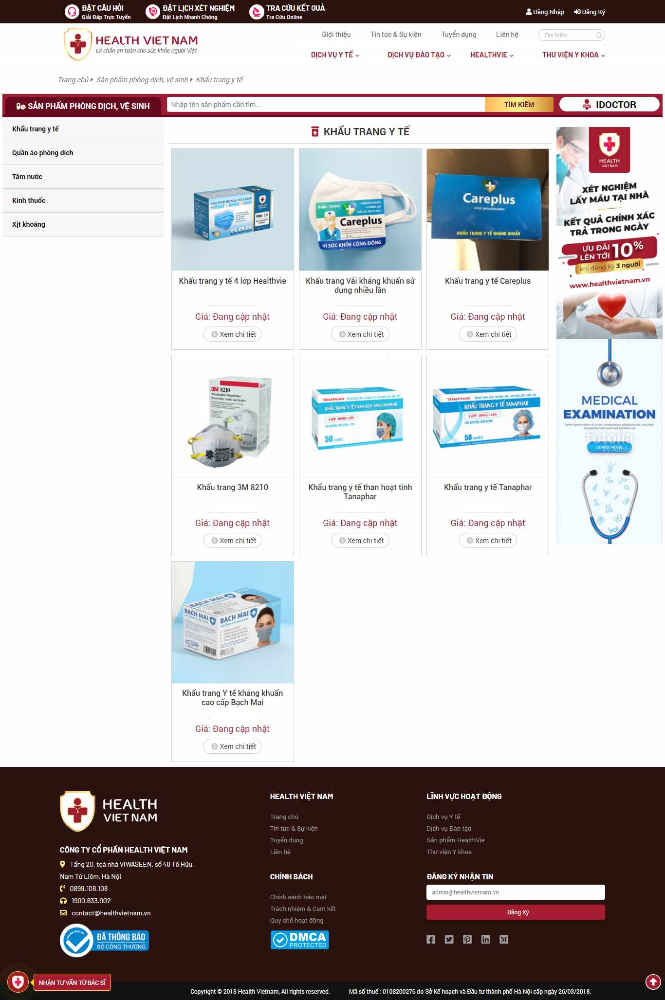 Thiết kế Website web bán khẩu trang y tế - healthvietnamvn