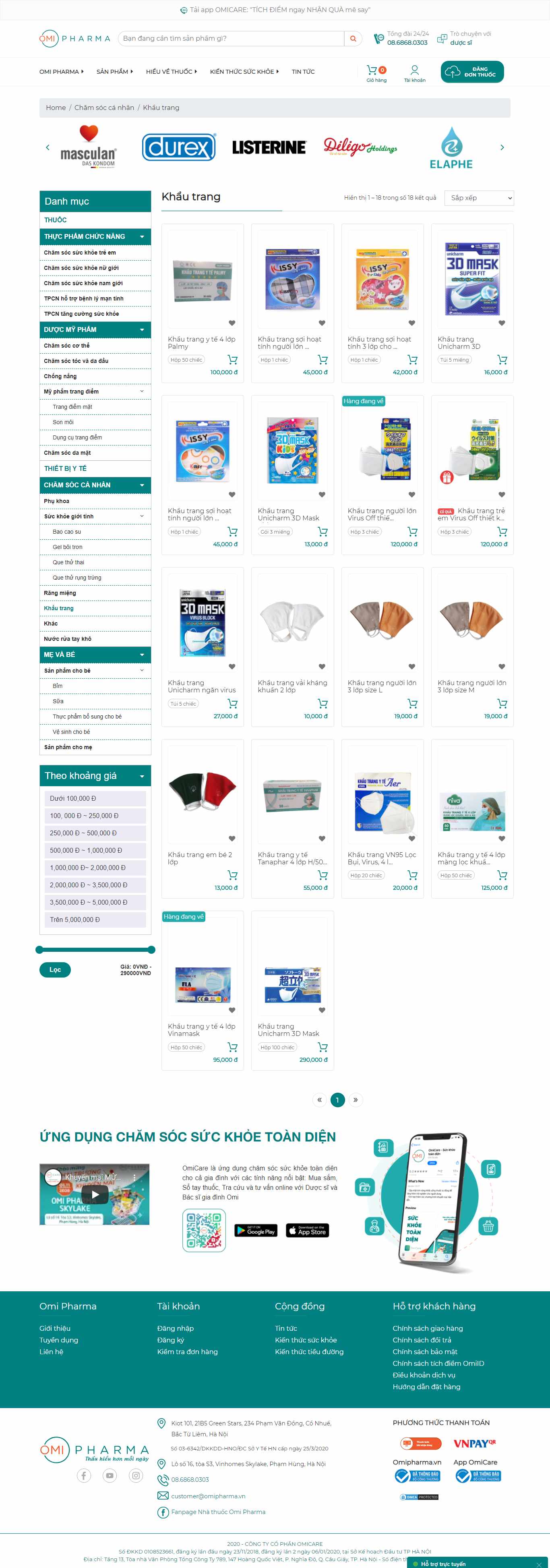 Thiết kế Website web bán khẩu trang y tế - wwwomipharmavn