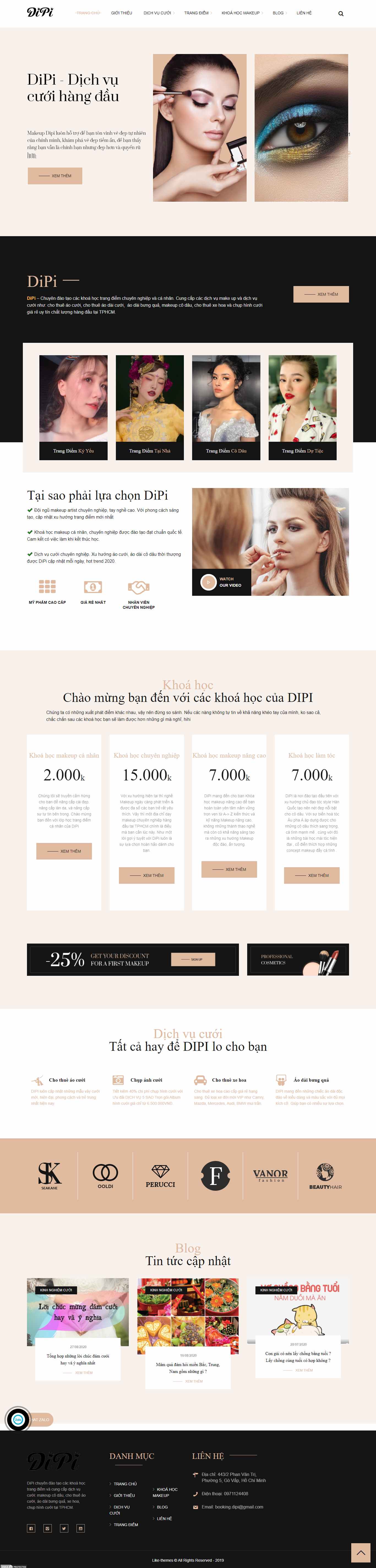 Thiết kế Website web trang điểm cô dâu - dipivn