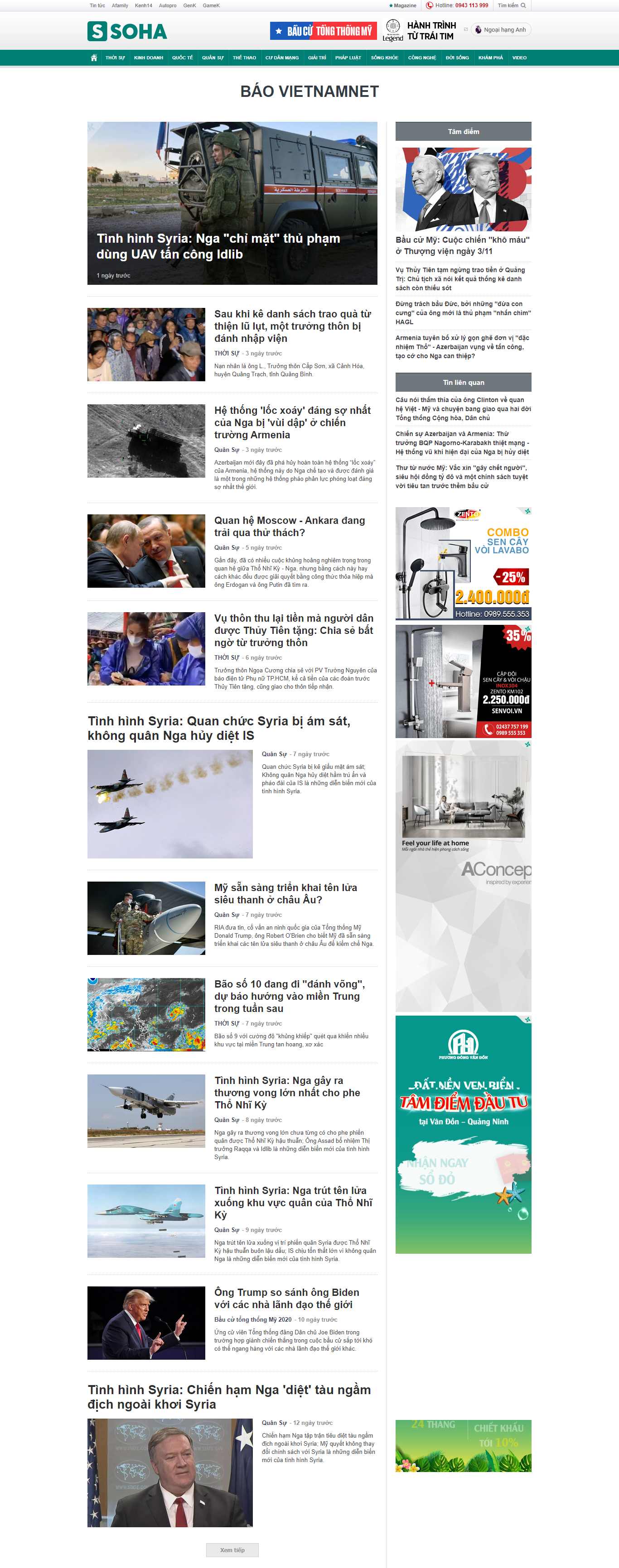 Thiết kế Website web vietnamnet - sohavn