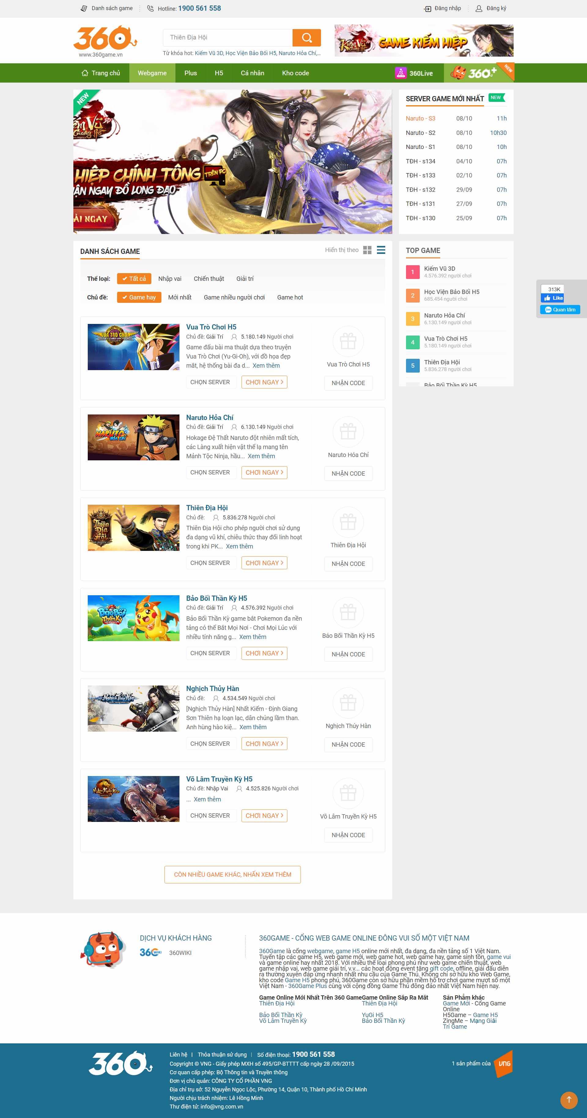 Thiết kế Website web chơi game online - 360gamevn