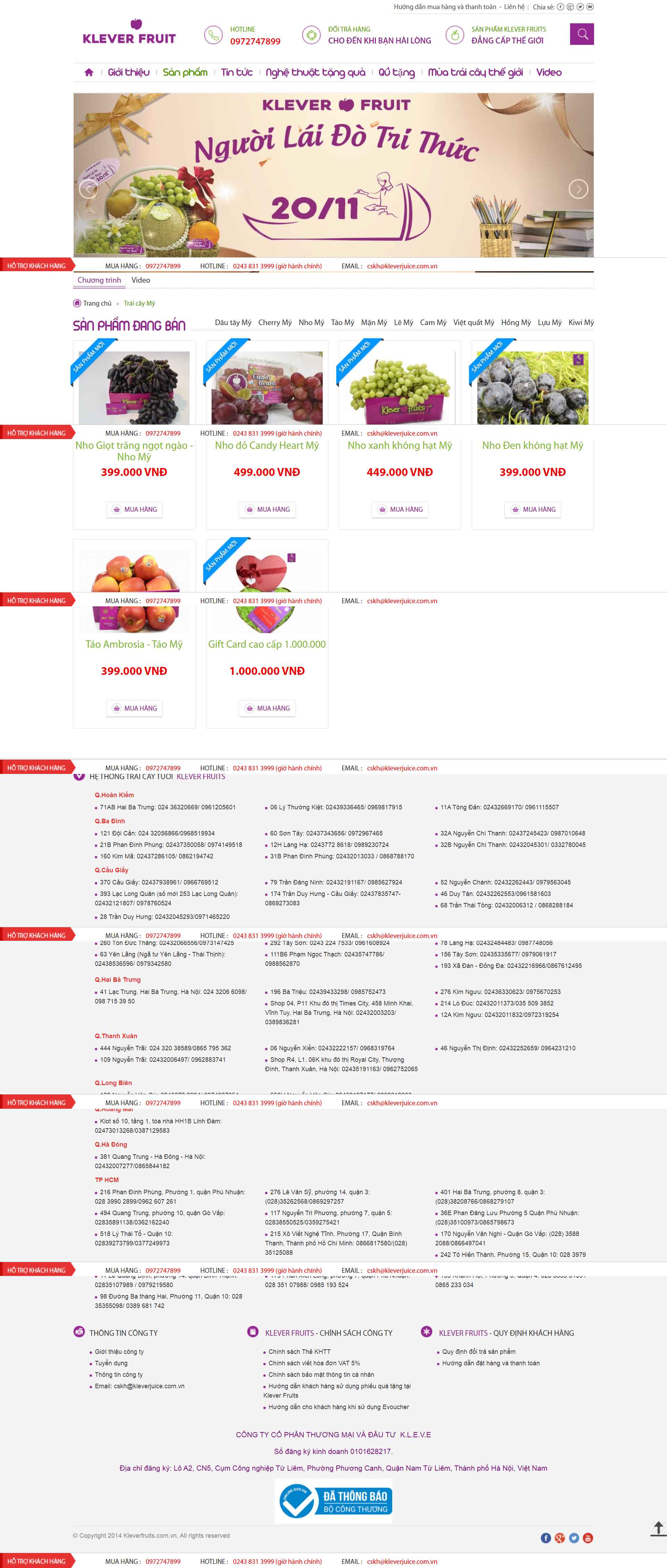 Thiết kế Website web bán trái cây - kleverfruitscomvn