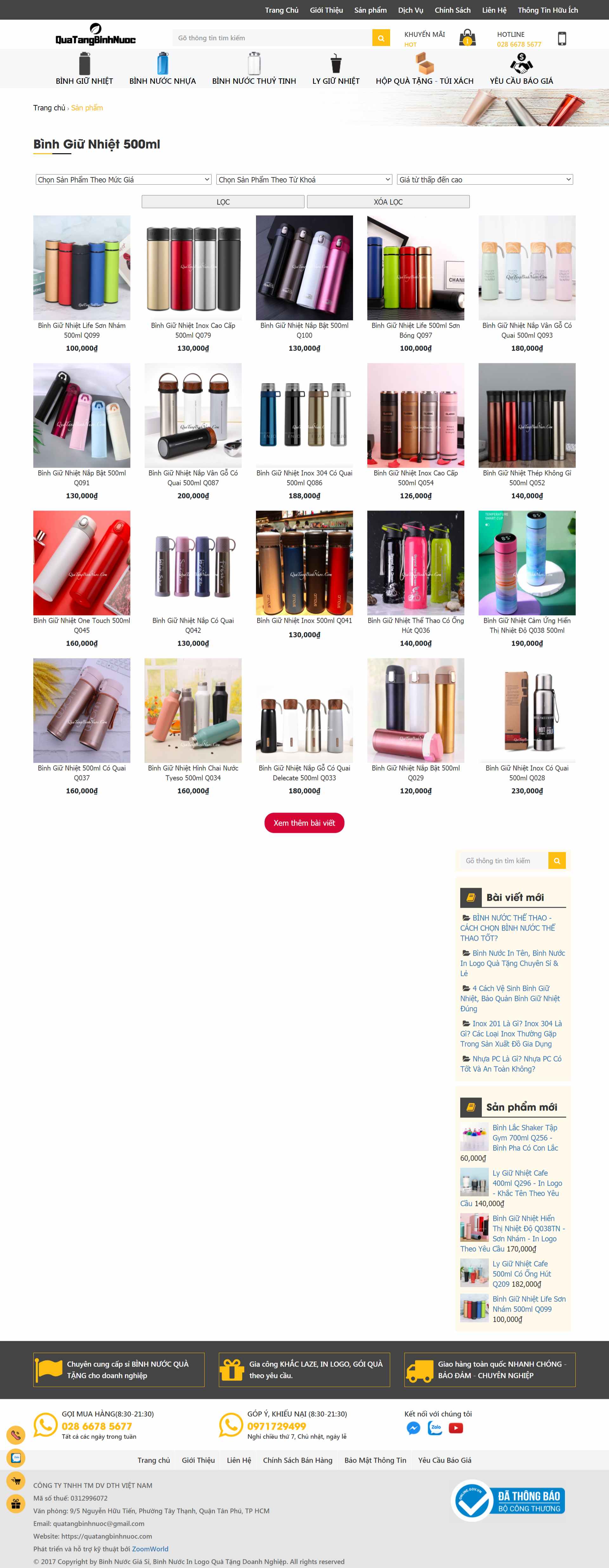 Thiết kế Website web bình giữ nhiệt - quatangbinhnuoccom