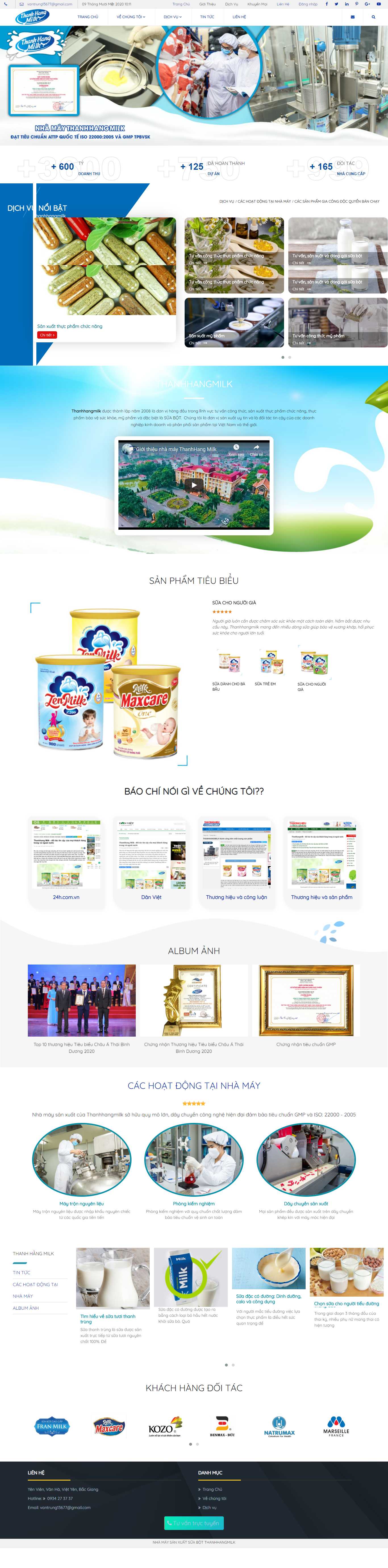 Thiết kế Website web công ty sữa - thanhhangmilkcom